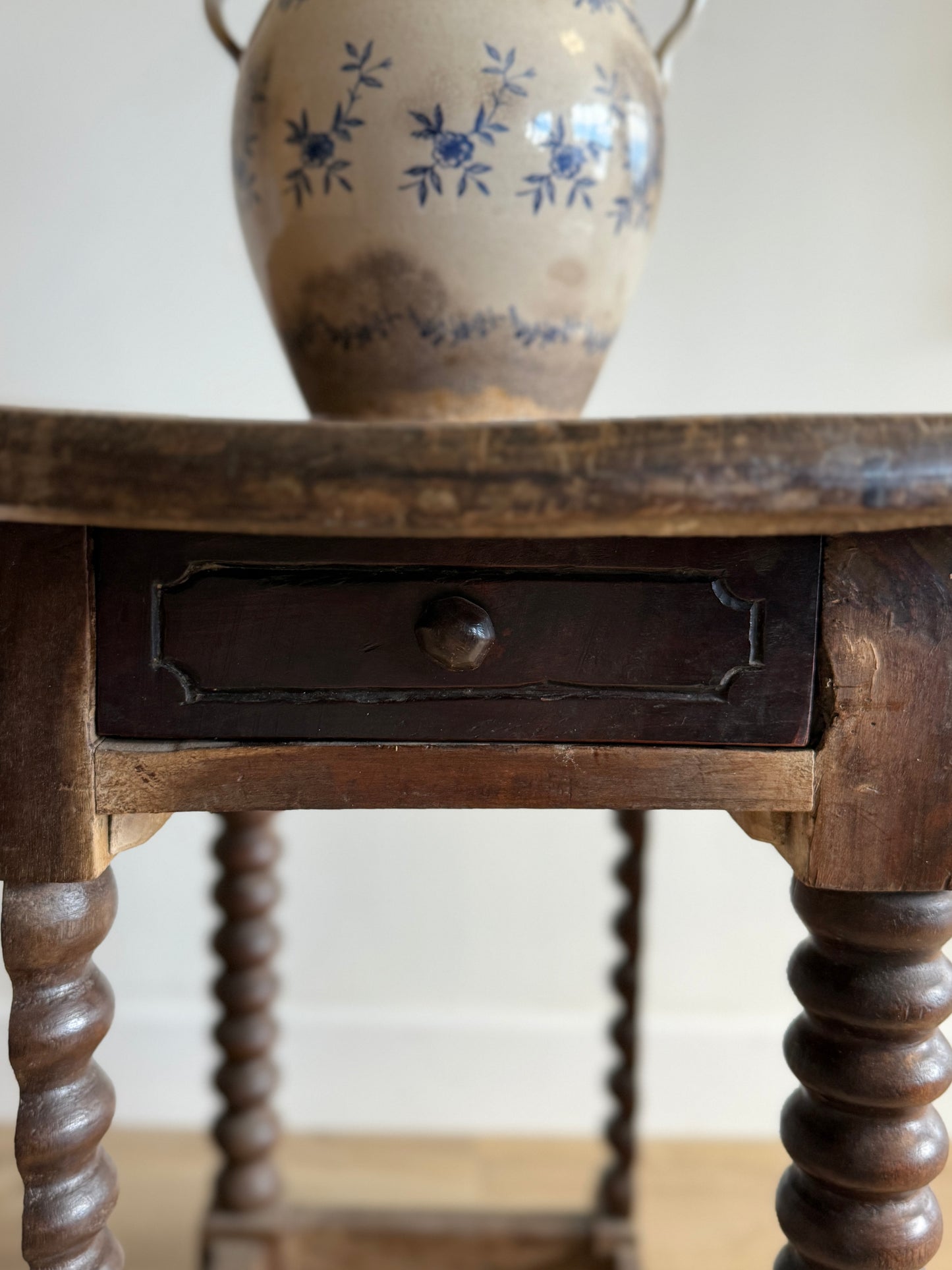 17th c. French Walnut Oval Gateleg Table with Drawer