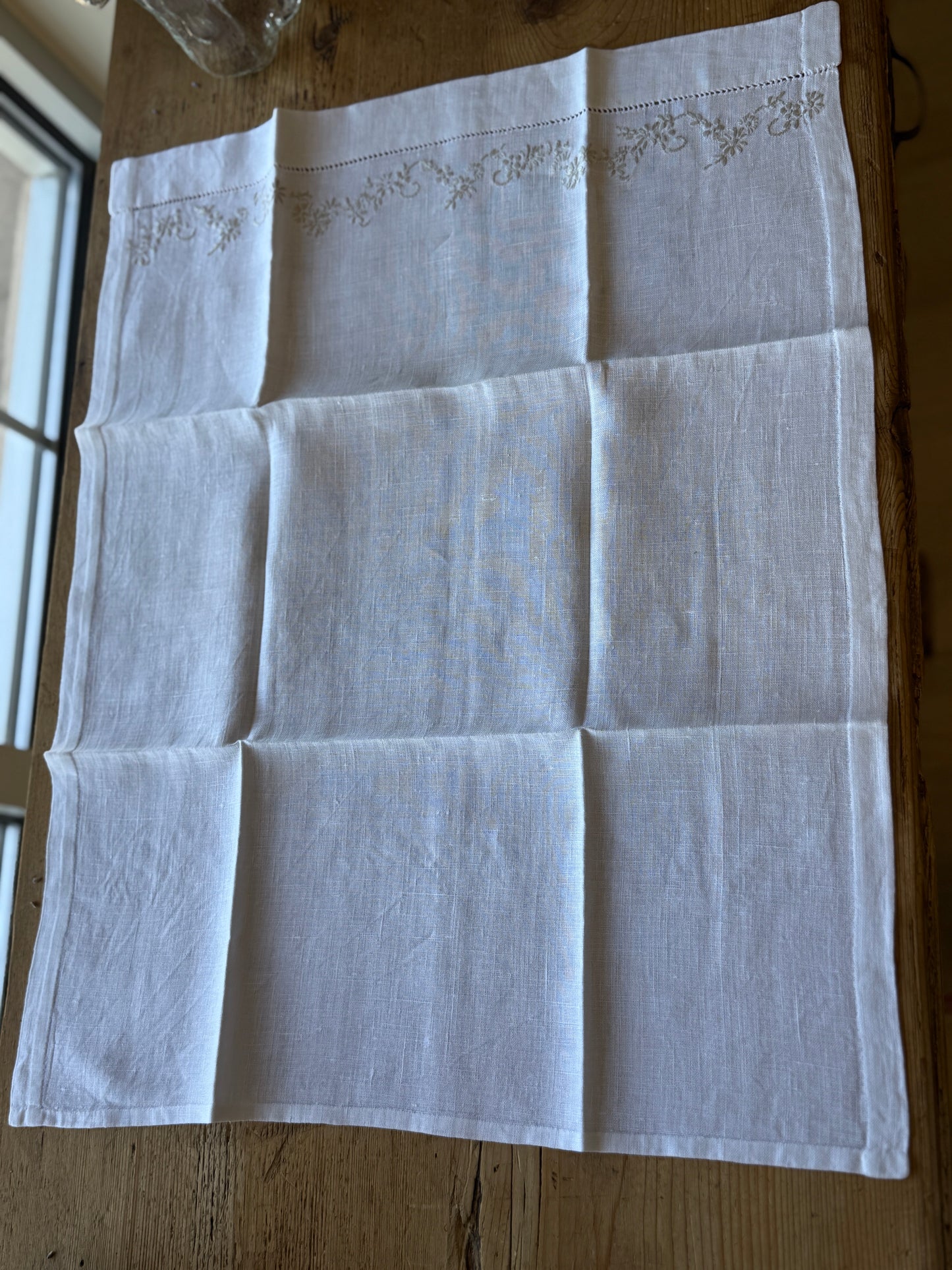 Antique Hand Embroidered Irish Linen Tea Cloth