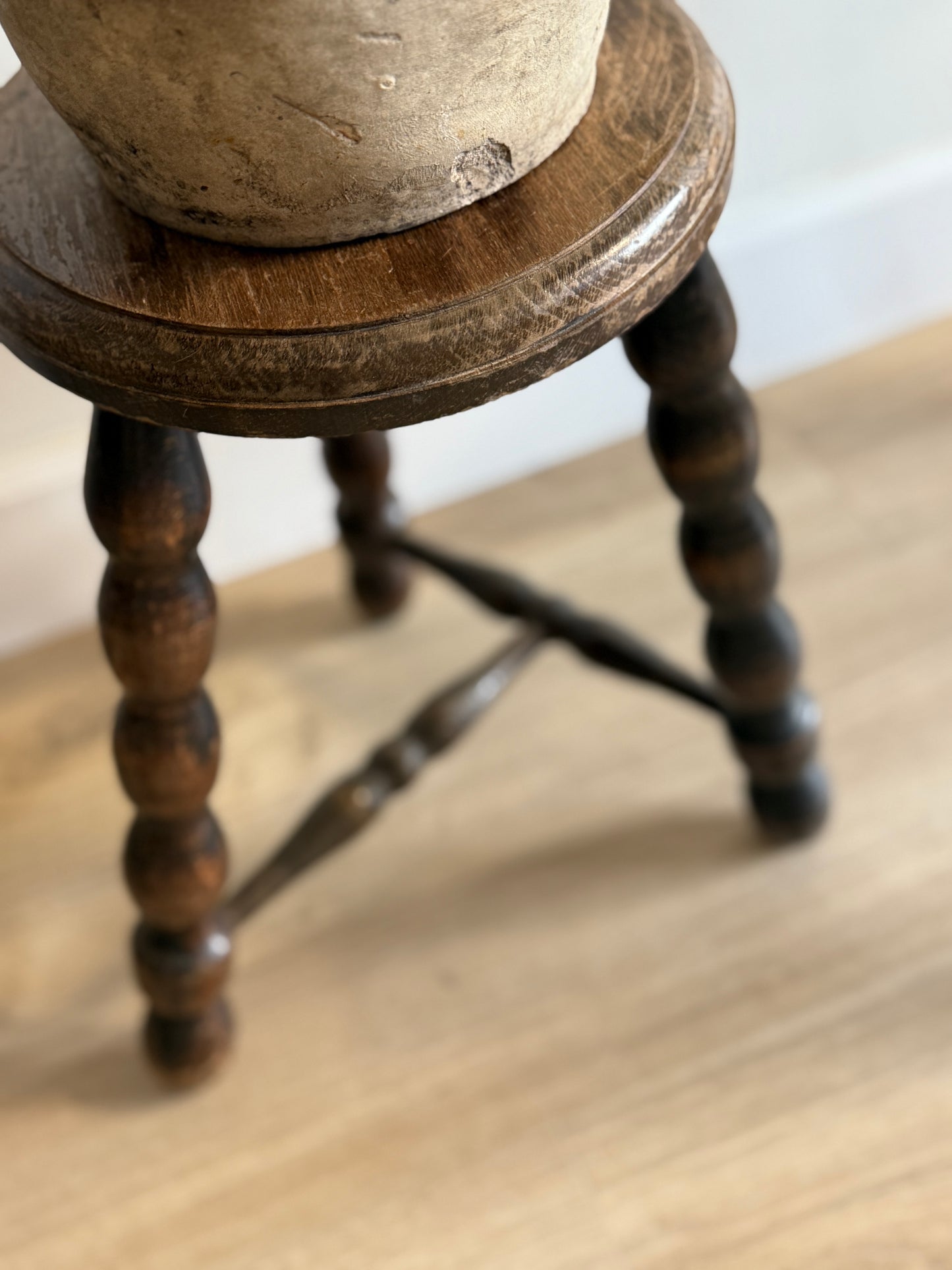 Large Vintage French Bobbin Stool/Side Table, Dudouyt