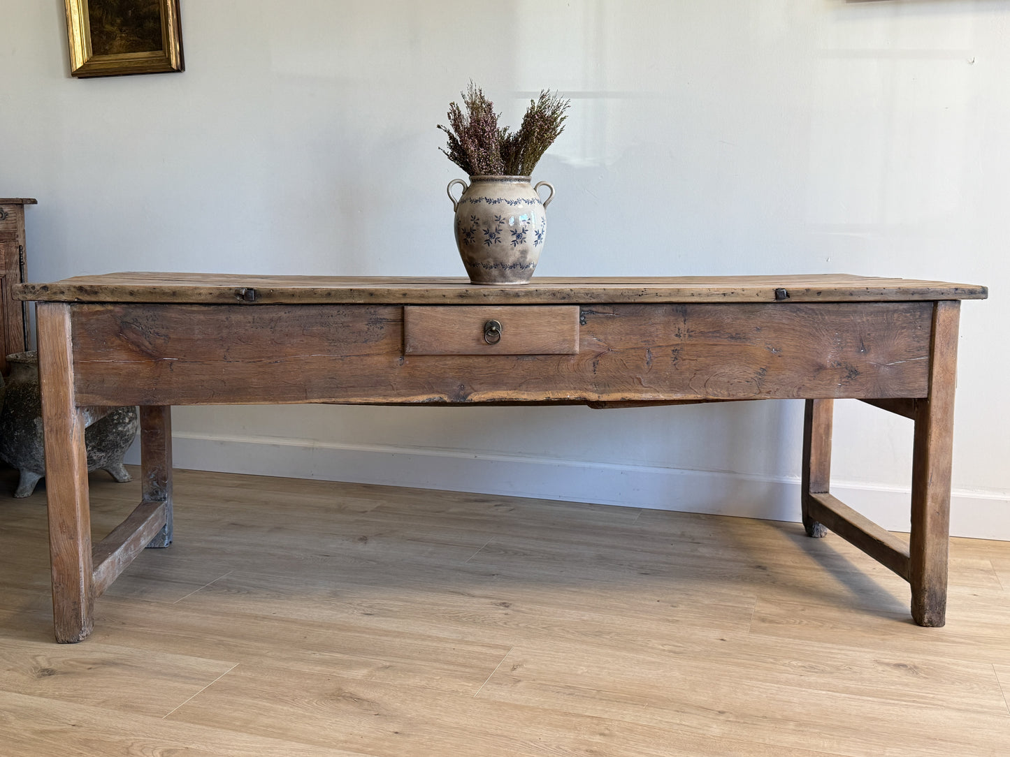 Antique French Elm & Fruitwood Base Work Table