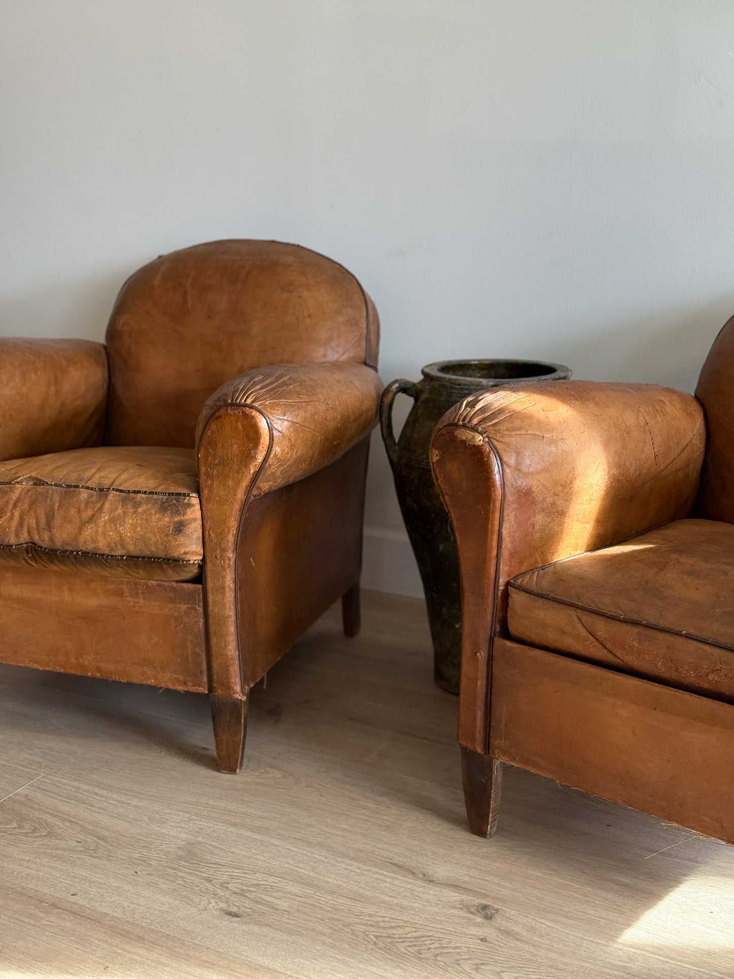Antique Pair French Leather Chairs