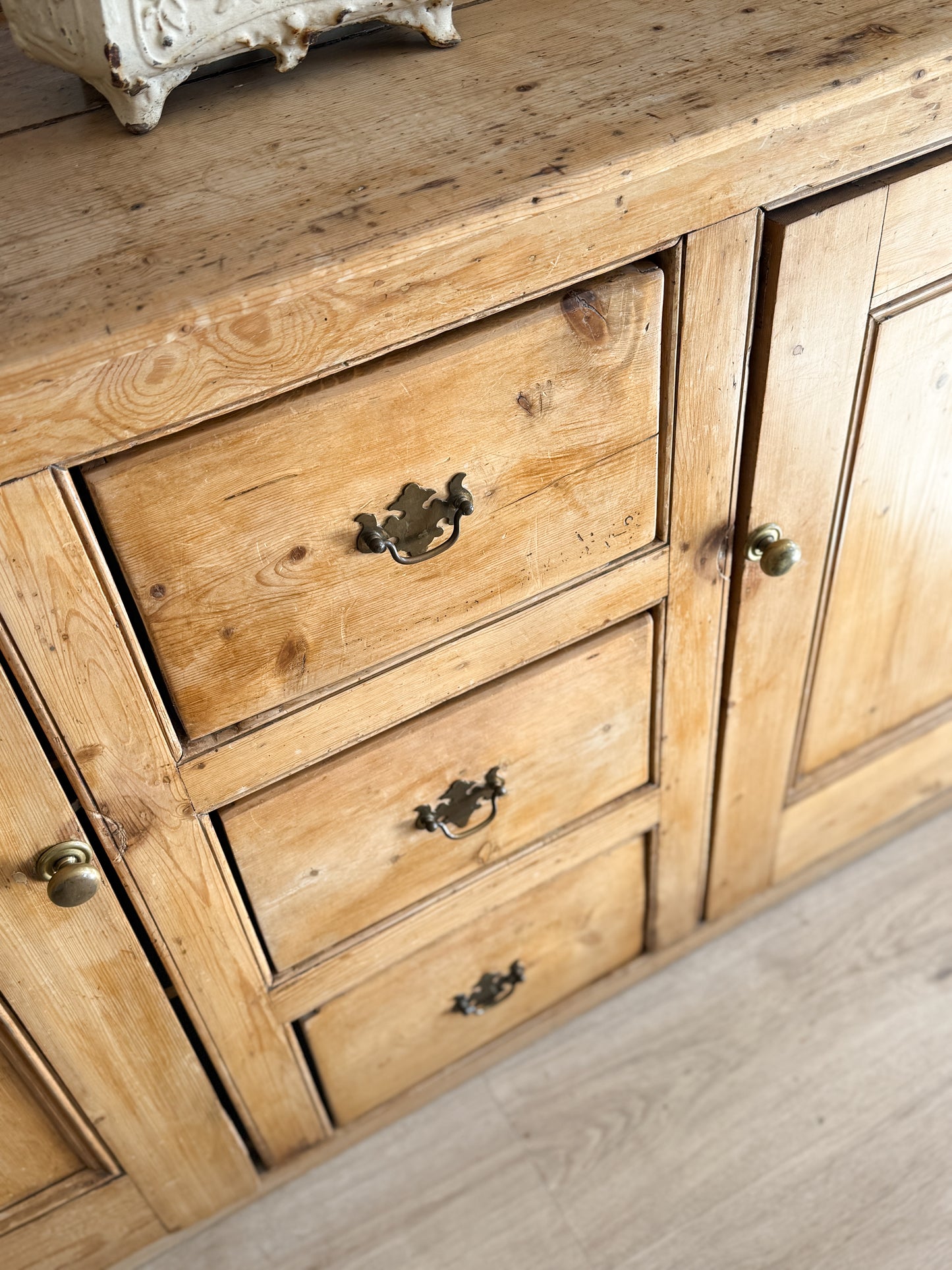 Antique English Pine Stepback Hutch
