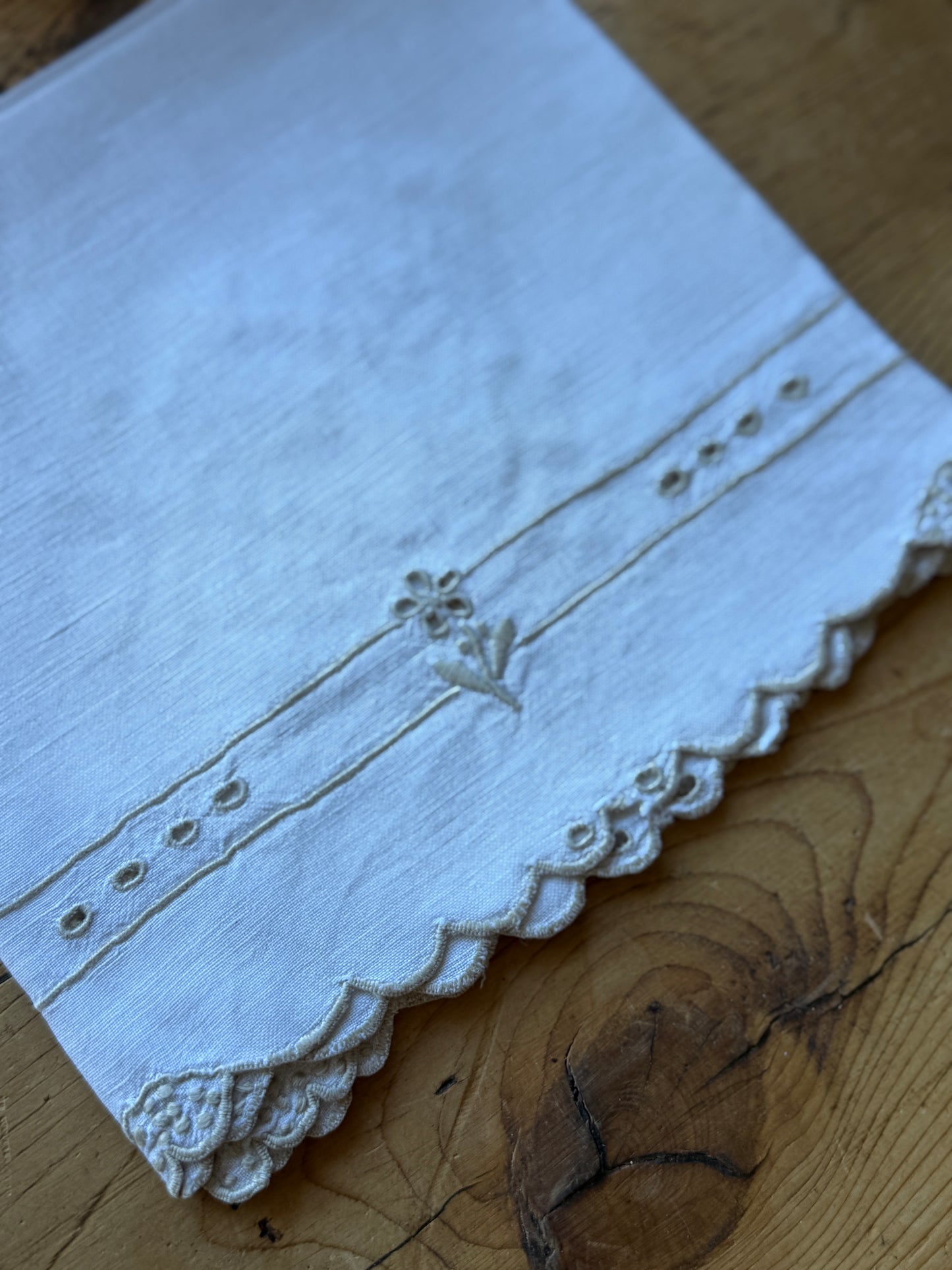 Antique Irish Linen, Hand Embroidered