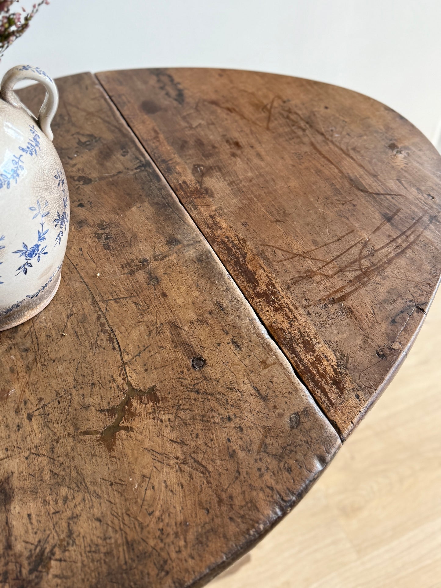 17th c. French Walnut Oval Gateleg Table with Drawer