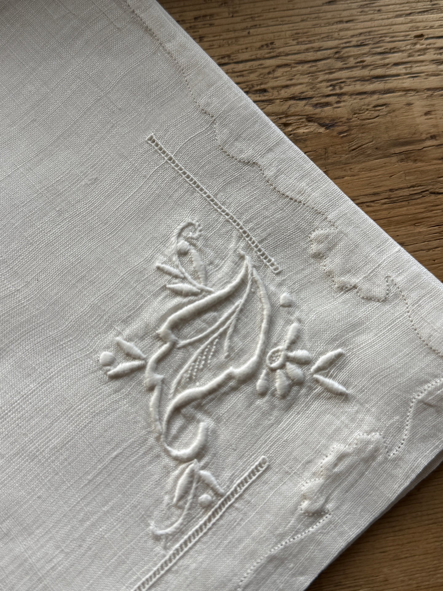 Rare Set of Four Antique Irish Appliqué Hand Embroidered Satin Stitch Napkins (1880)