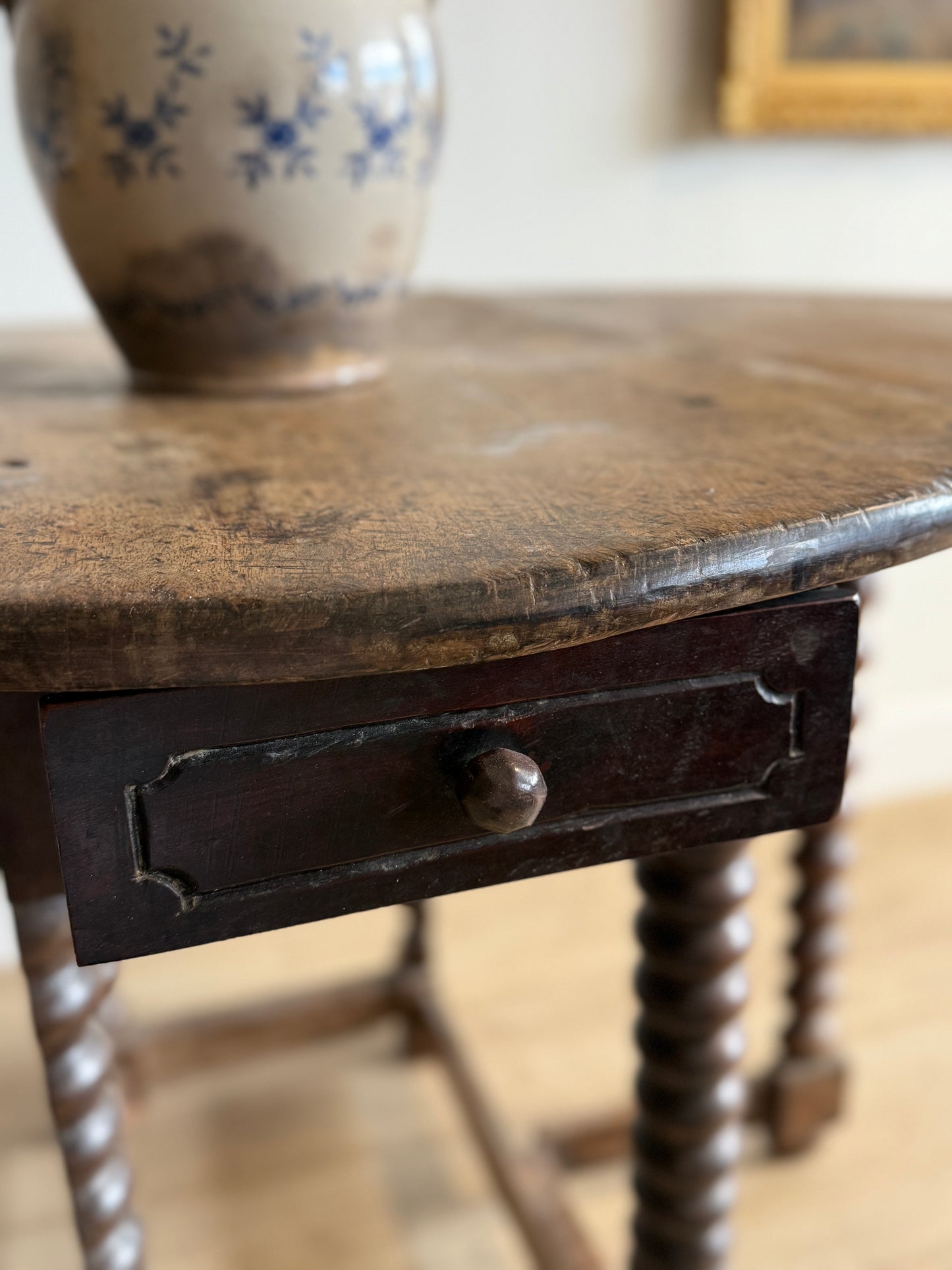 17th c. French Walnut Oval Gateleg Table with Drawer