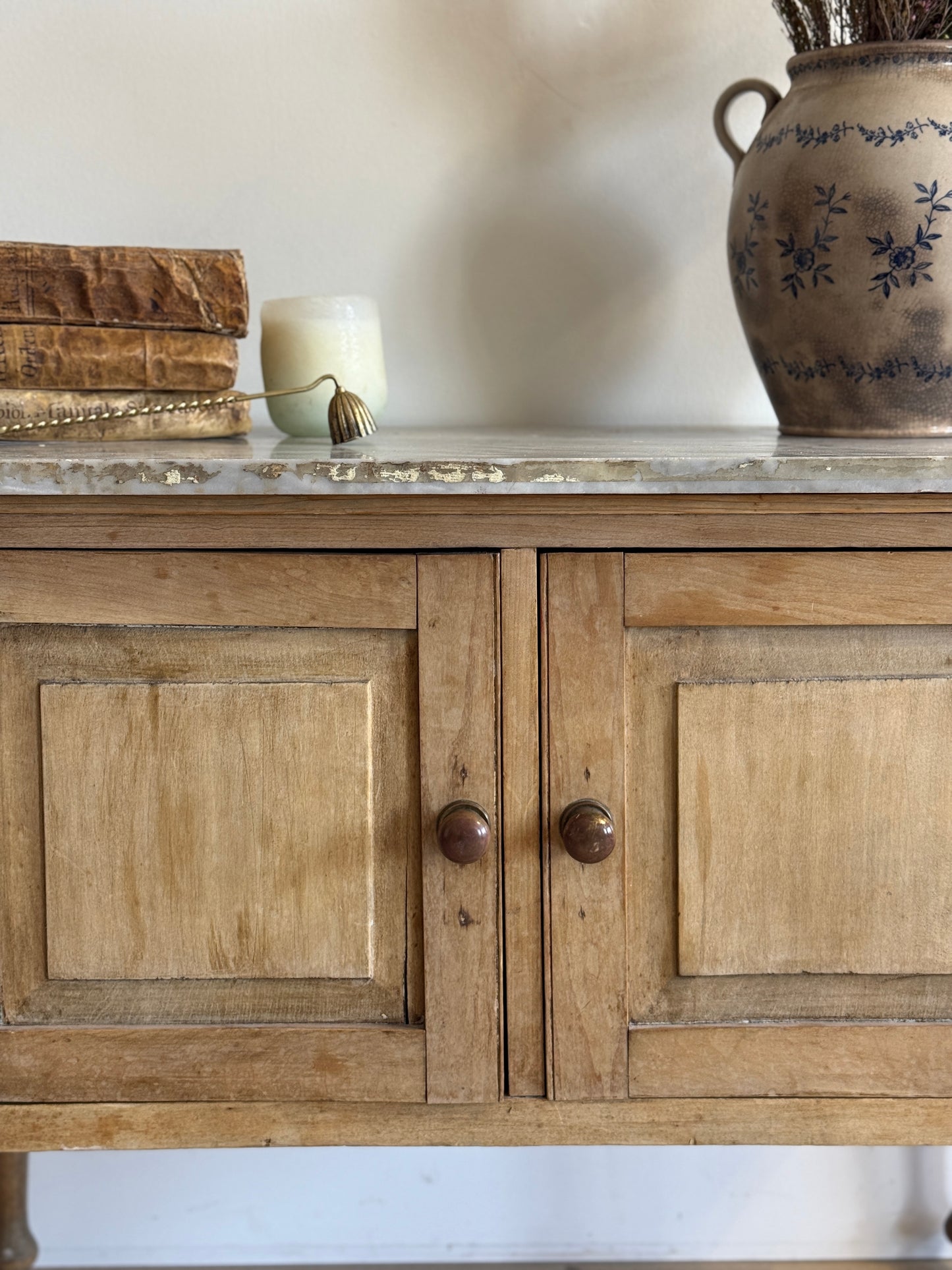 Antique English Pine & Marble Sideboard
