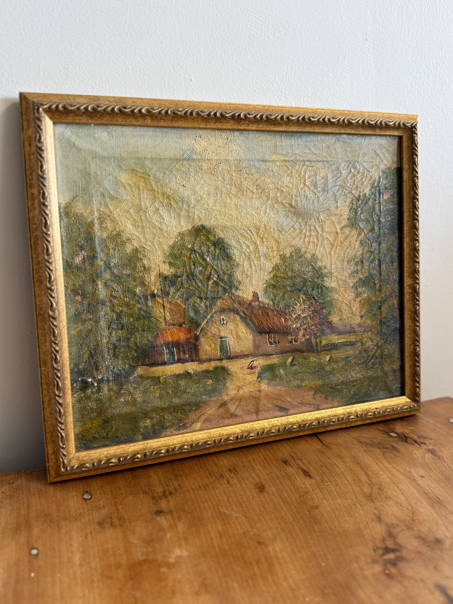 Original Antique Dutch Oil Painting, Country Home