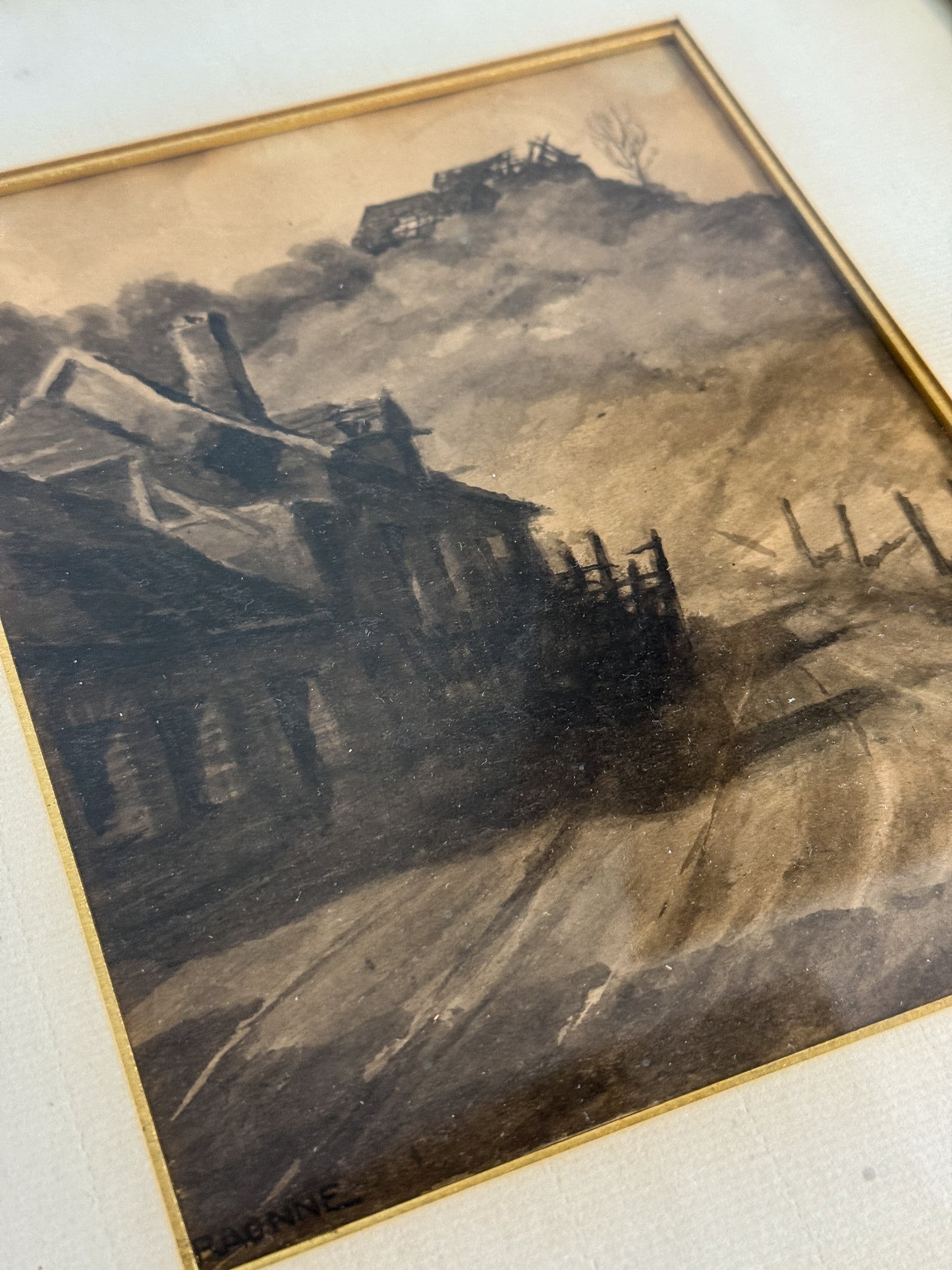 Antique Framed French Watercolor (c.1914)