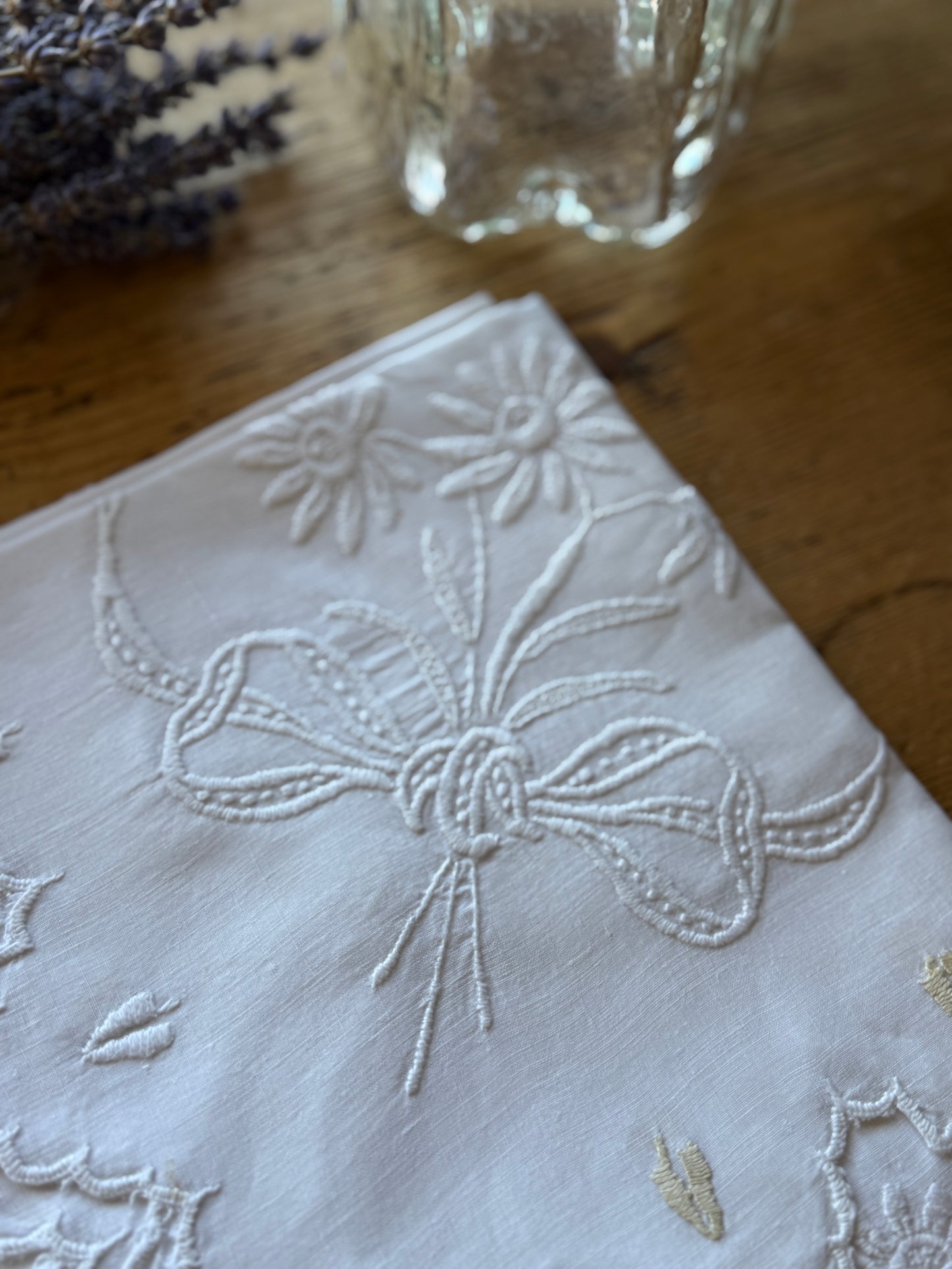 Antique Hand Embroidered Irish Scalloped Tablecloth