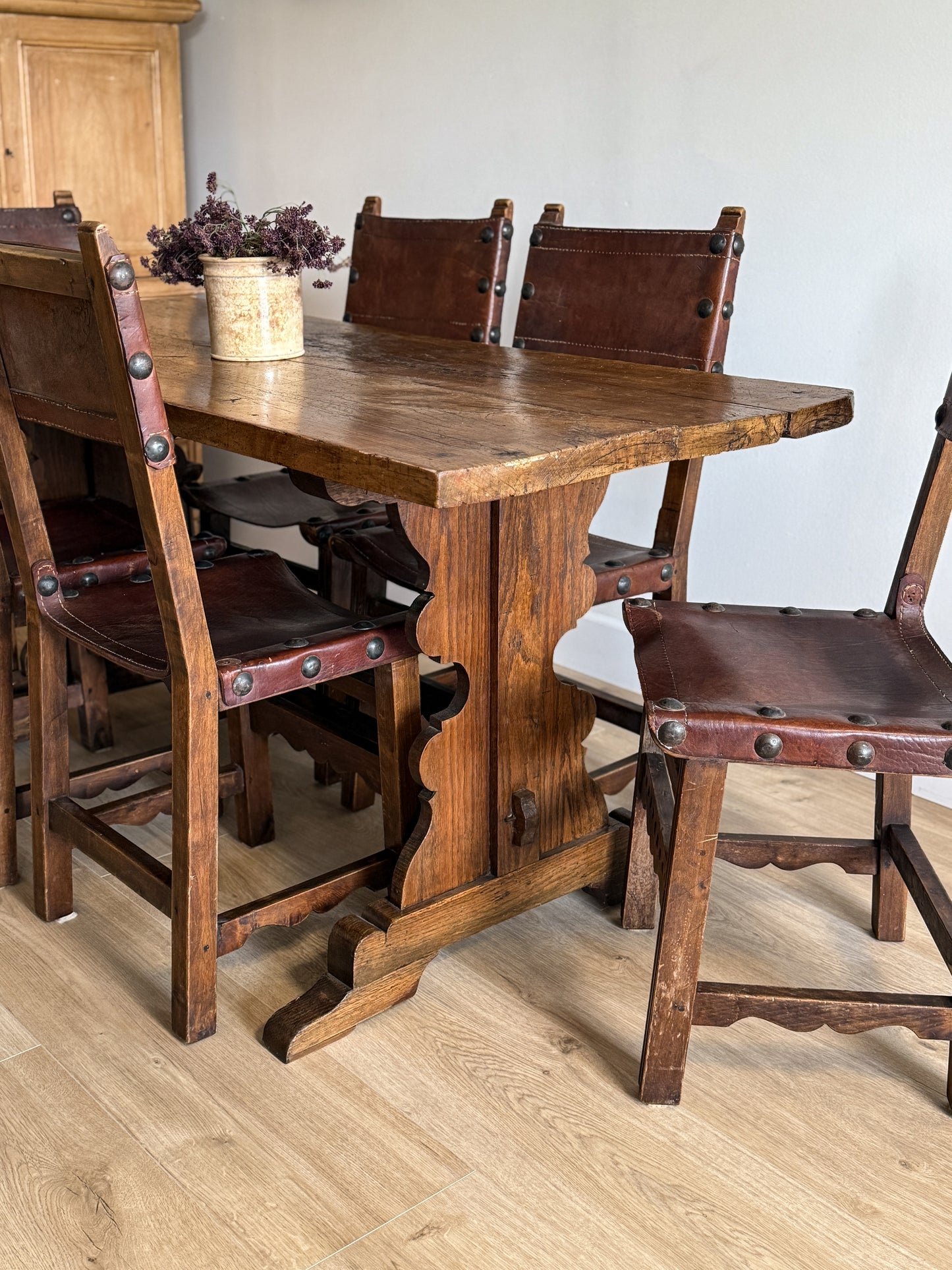 Antique French Dining Table with Oak/Ash base, Fruitwood Top