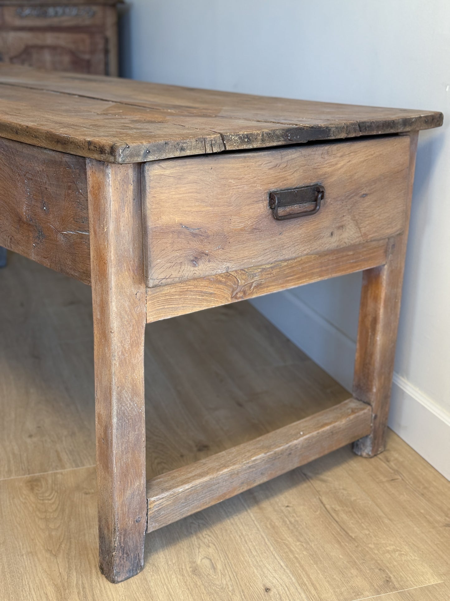 Antique French Elm & Fruitwood Base Work Table