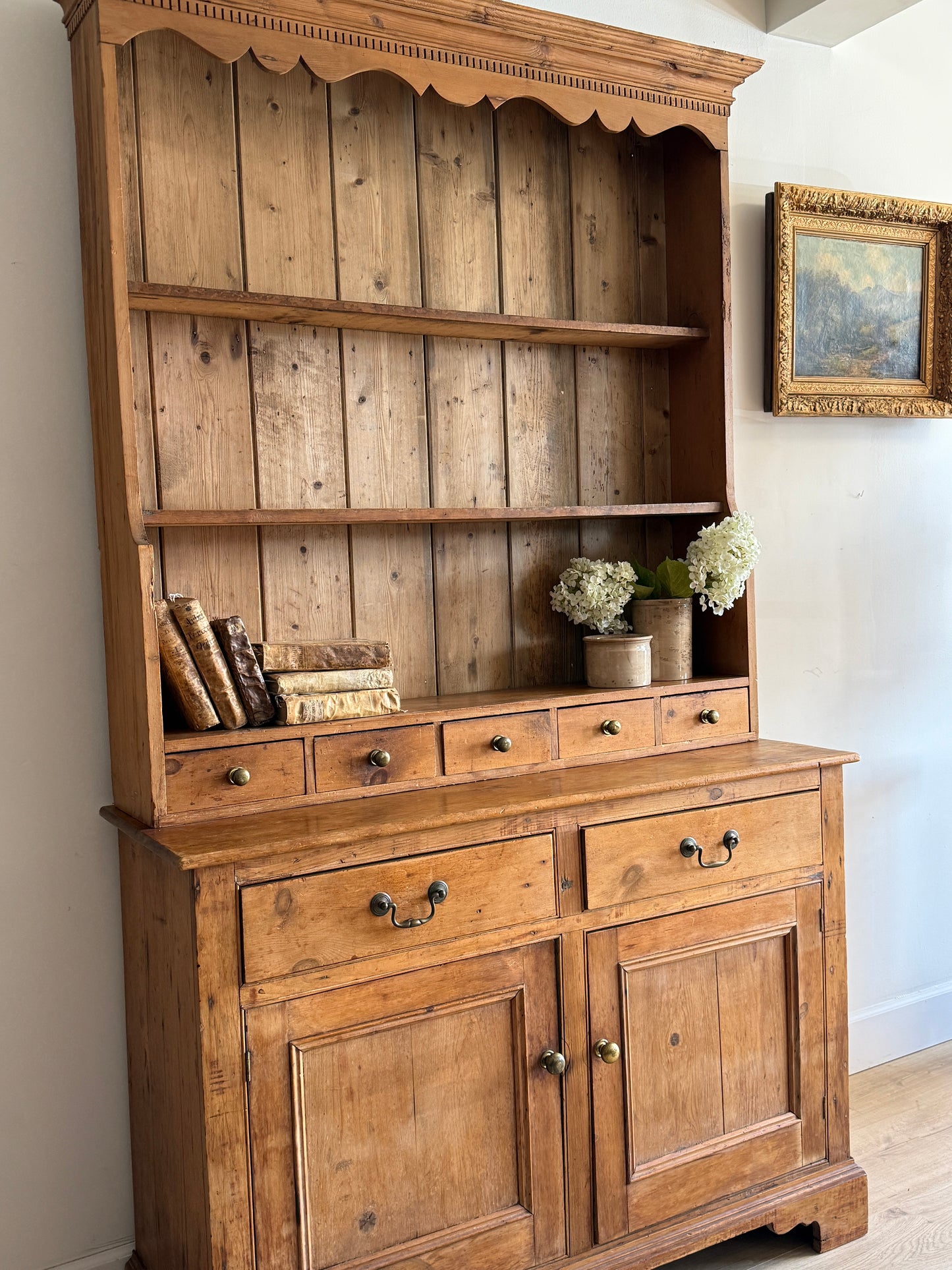 Antique English Pine Stepback Hutch