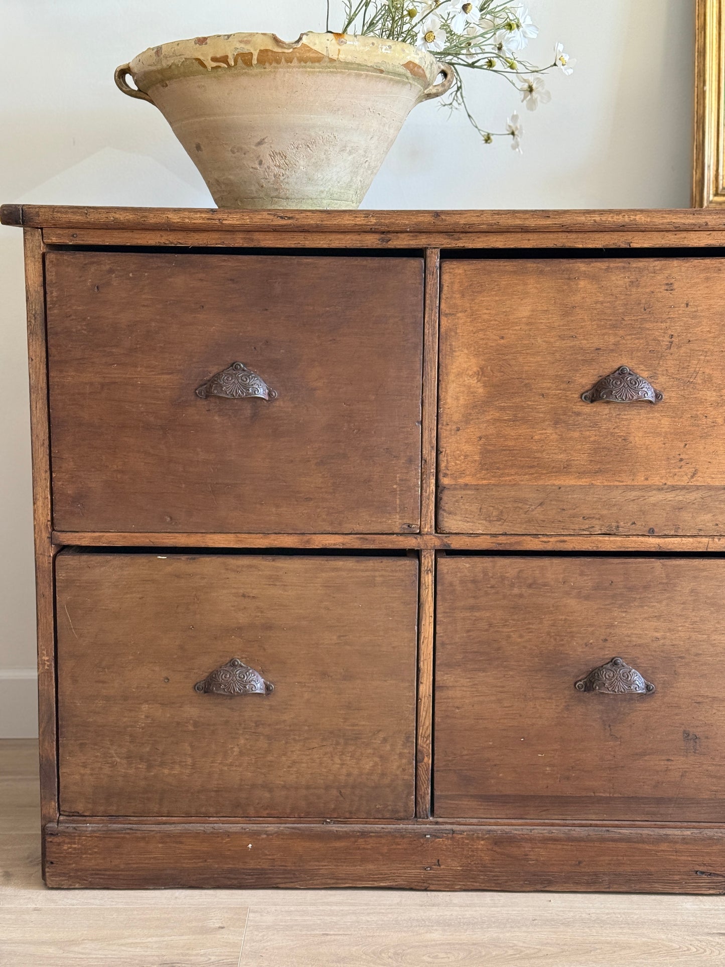 Monumental Antique English Bank of Drawers/Sideboard