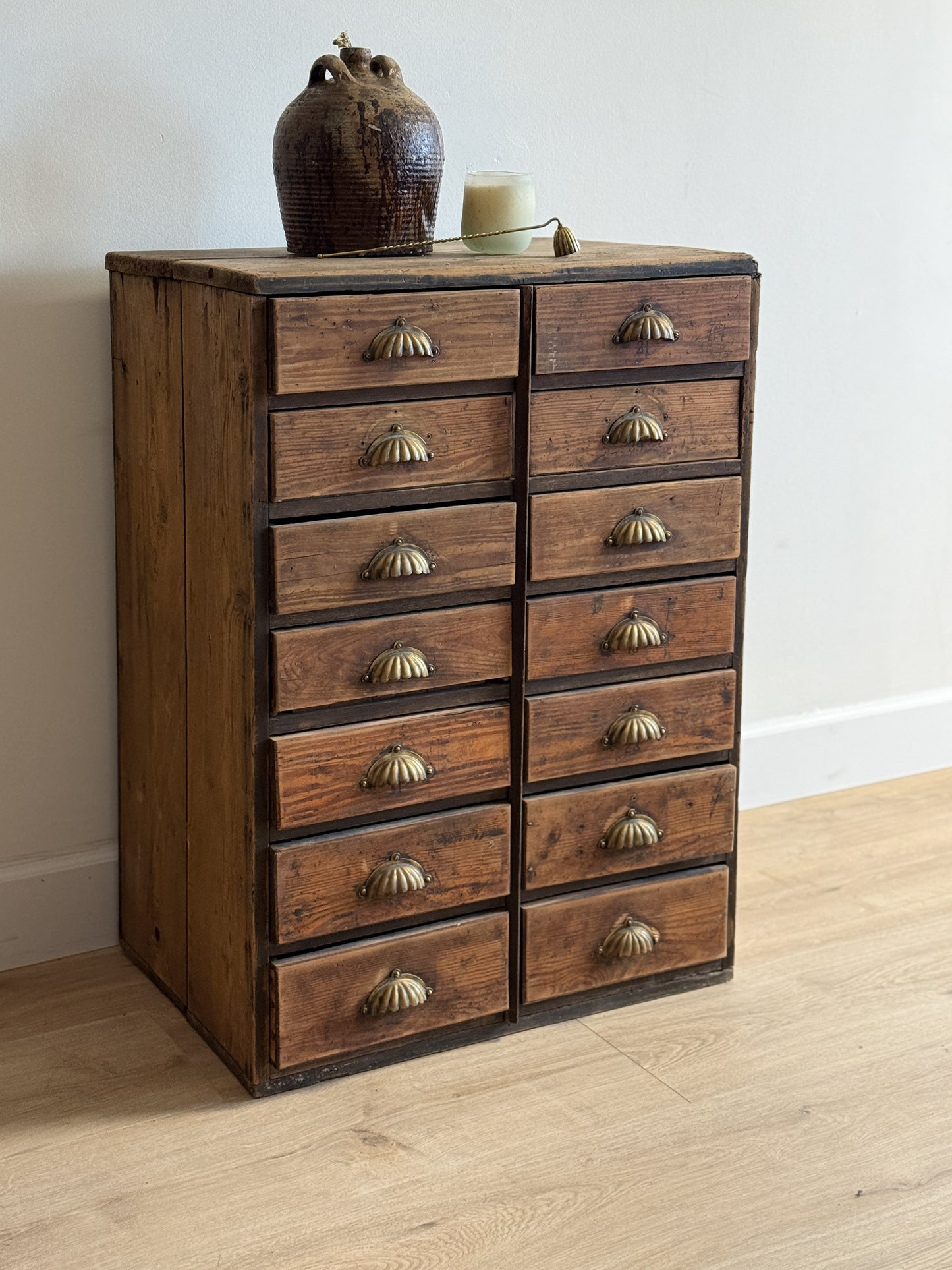 Antique English Shoe Factory Bank of Drawers/Sideboard