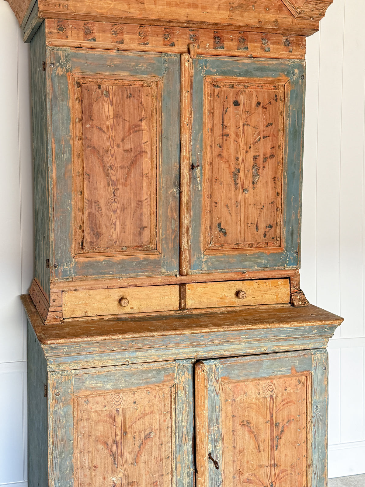 Antique Swedish Painted Two-Part Cupboard, c.1803
