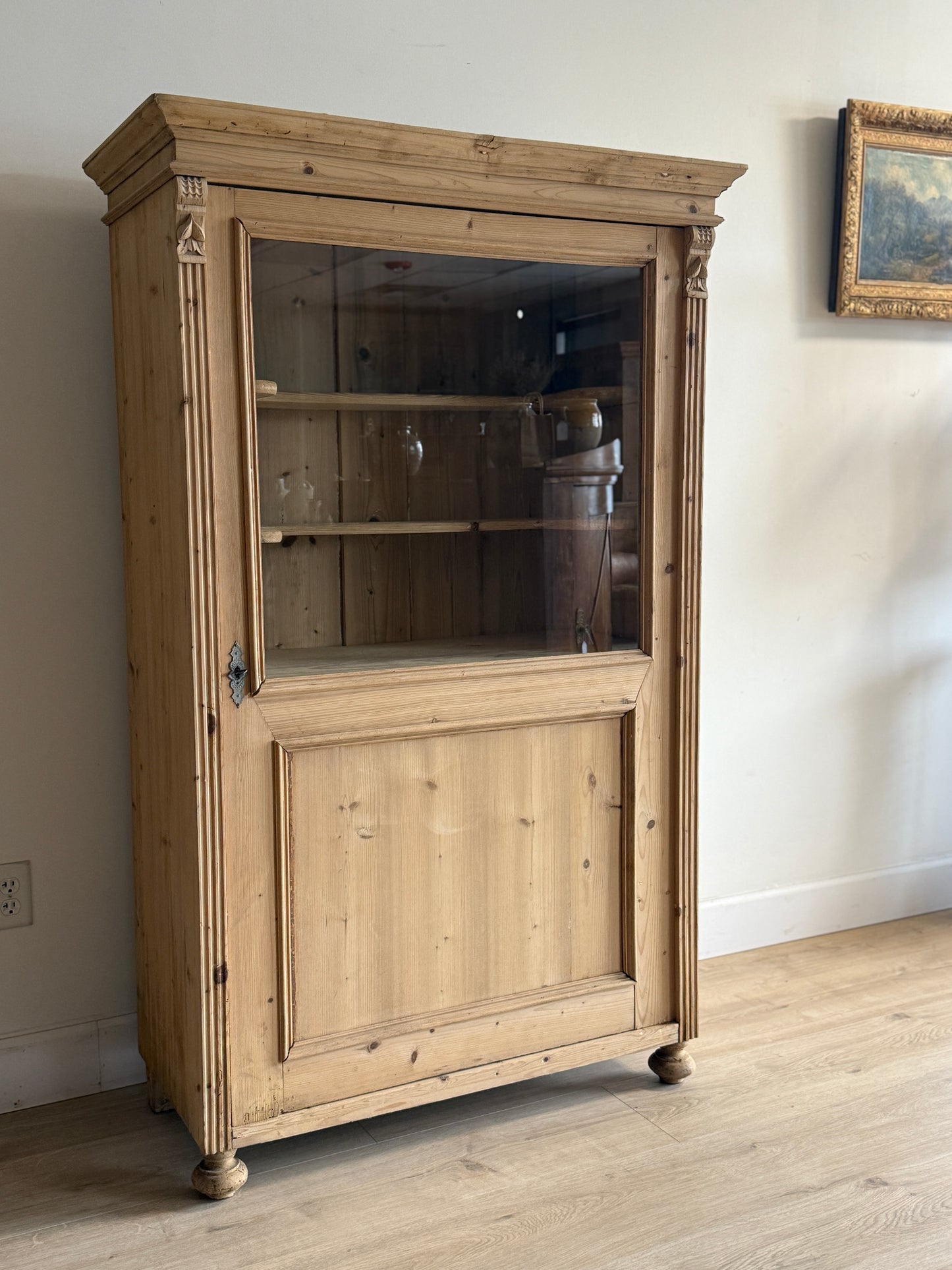 Antique English Glass & Pine Hutch