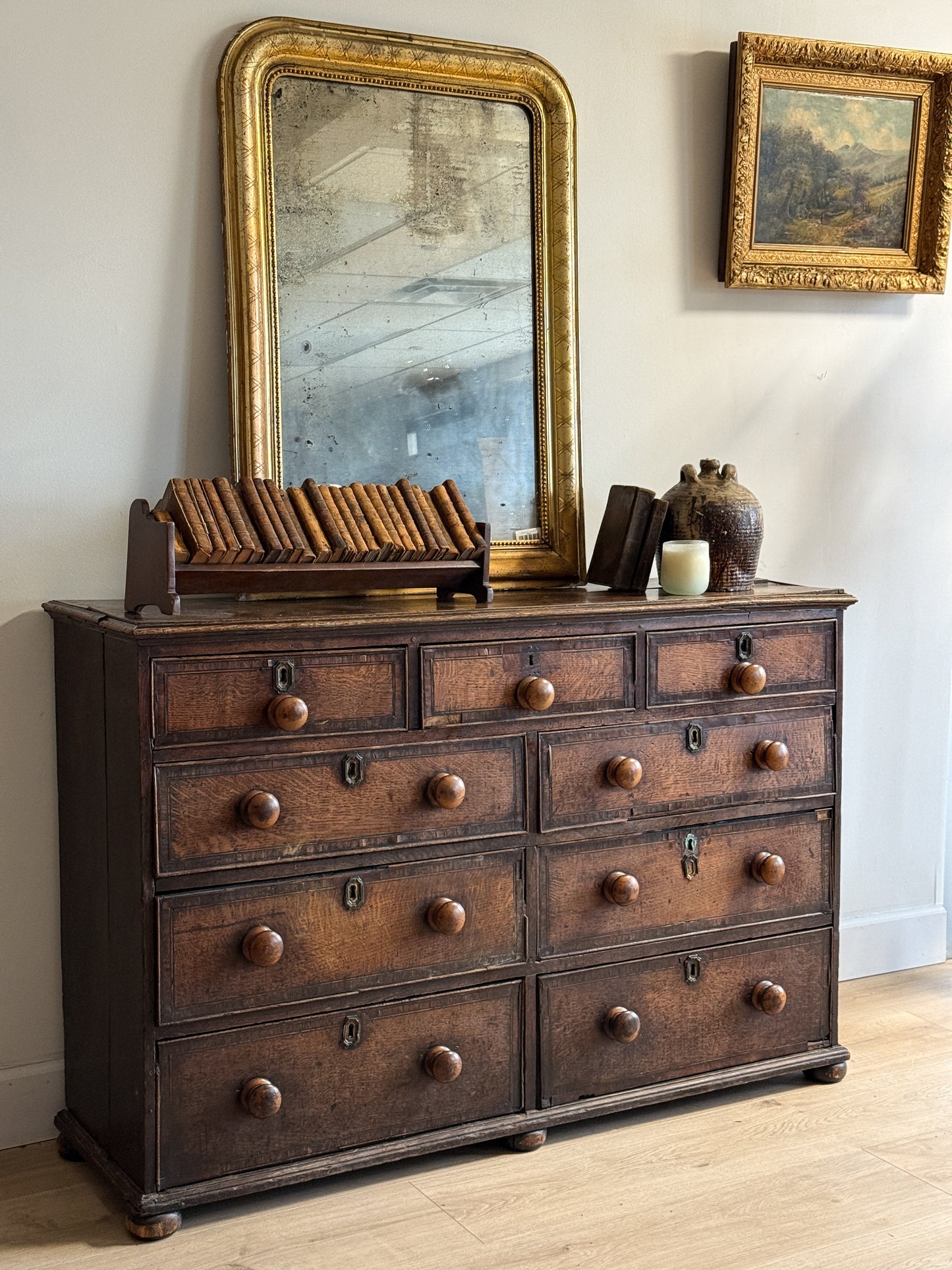 Antique English Sideboard/Bank of Nine Drawers