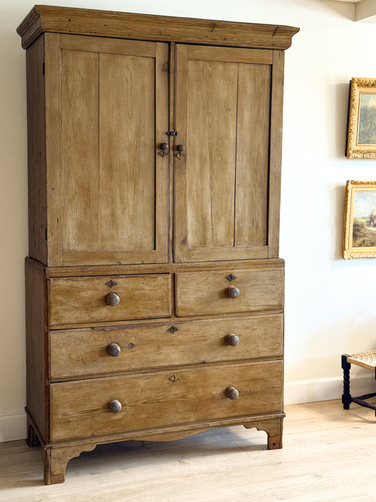 Antique English Pine Linen Press