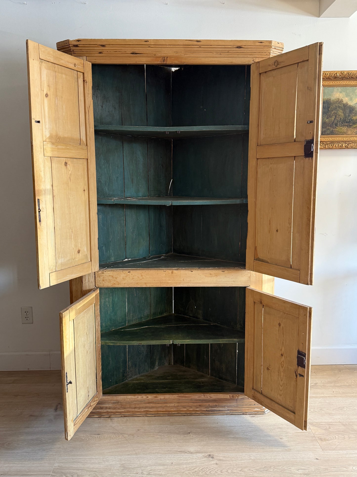 Antique English Pine Corner Hutch