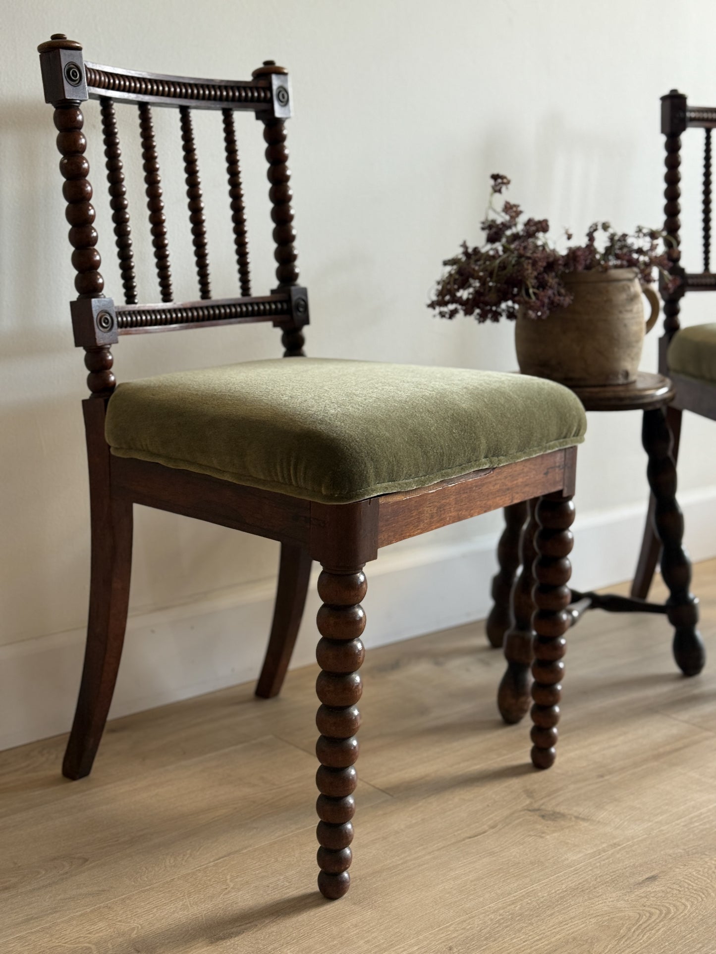 Pair of Antique English Oak Bobbin Chairs (circa 1880)