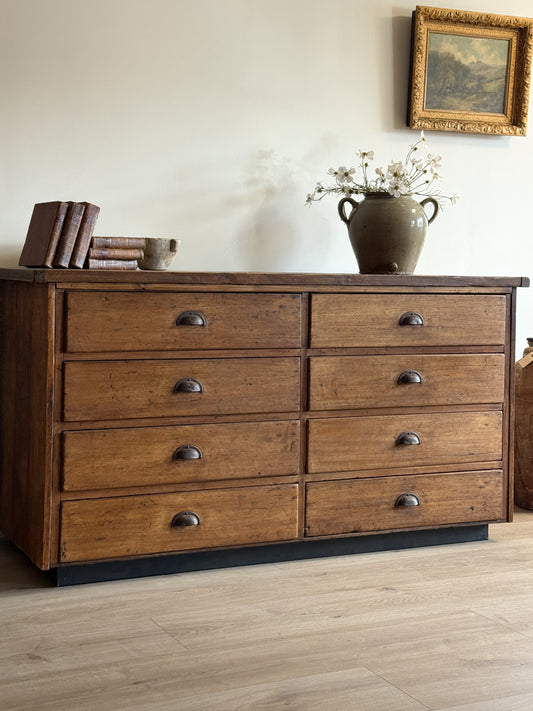 Antique English Bank of School Drawers/Sideboard