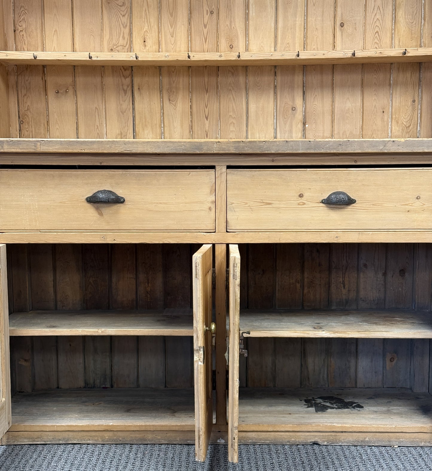 Large Antique English Pine Step-back Hutch