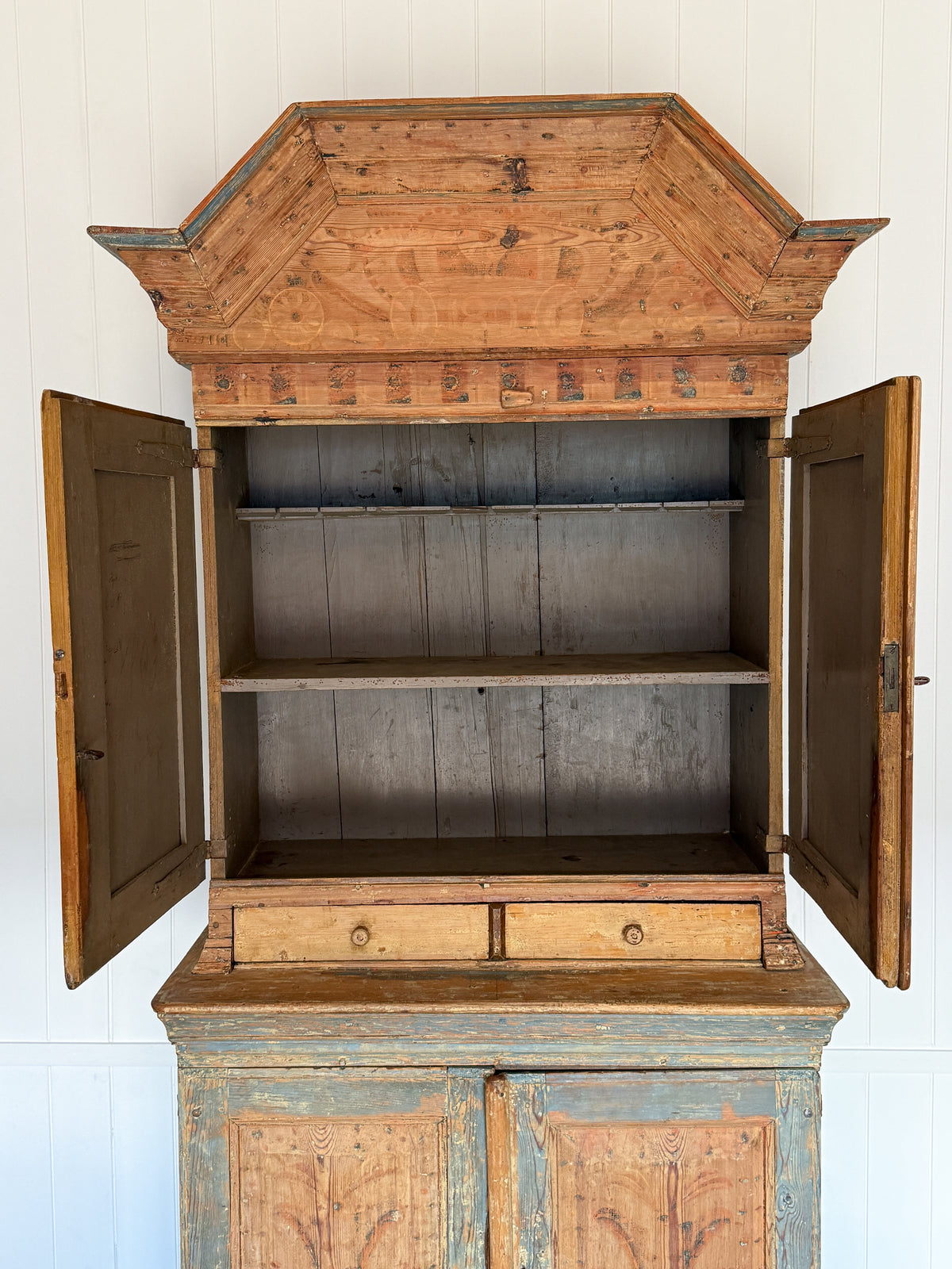 Antique Swedish Painted Two-Part Cupboard, c.1803