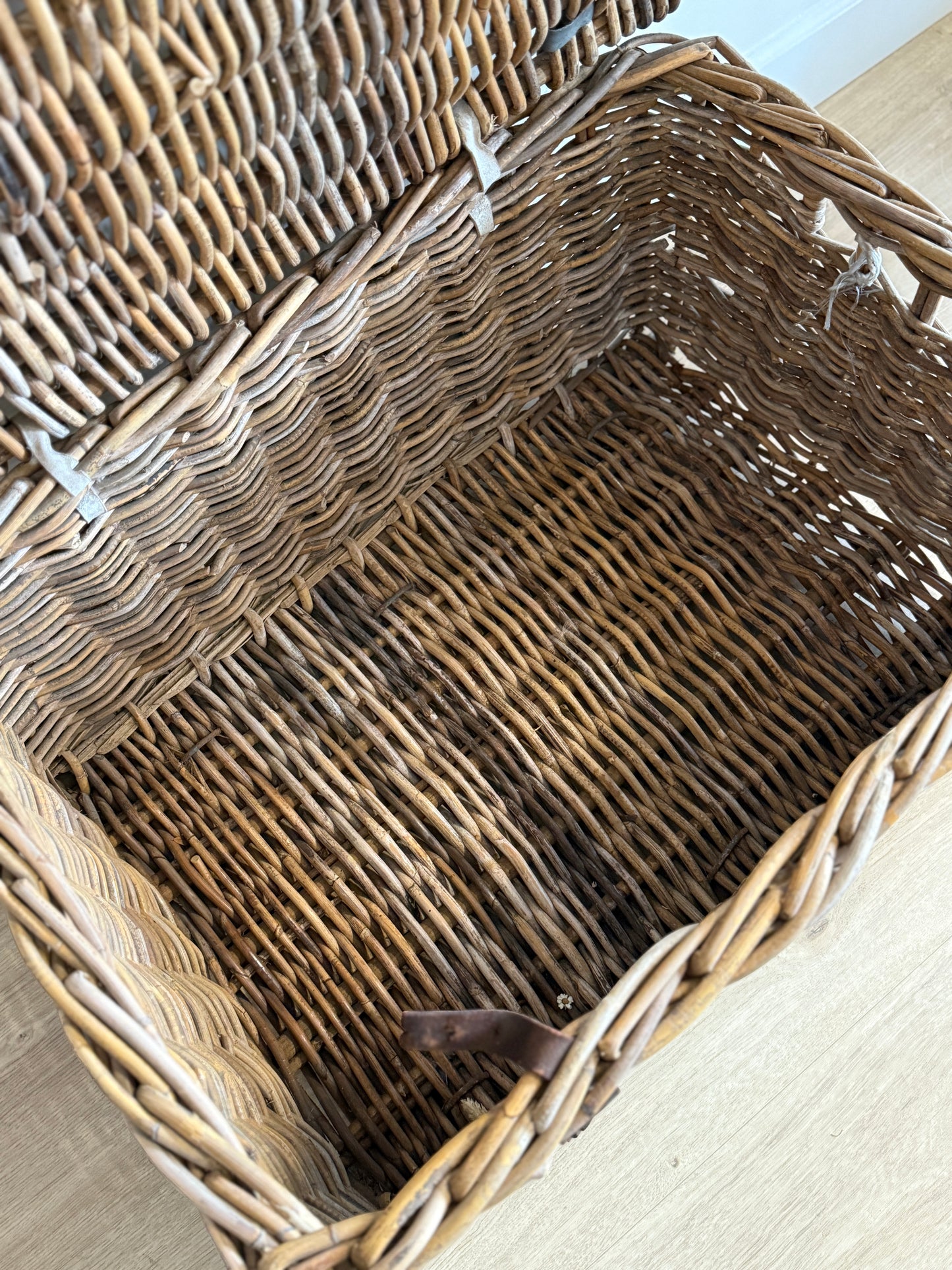 Antique English Wicker Trunk with iron Hardware