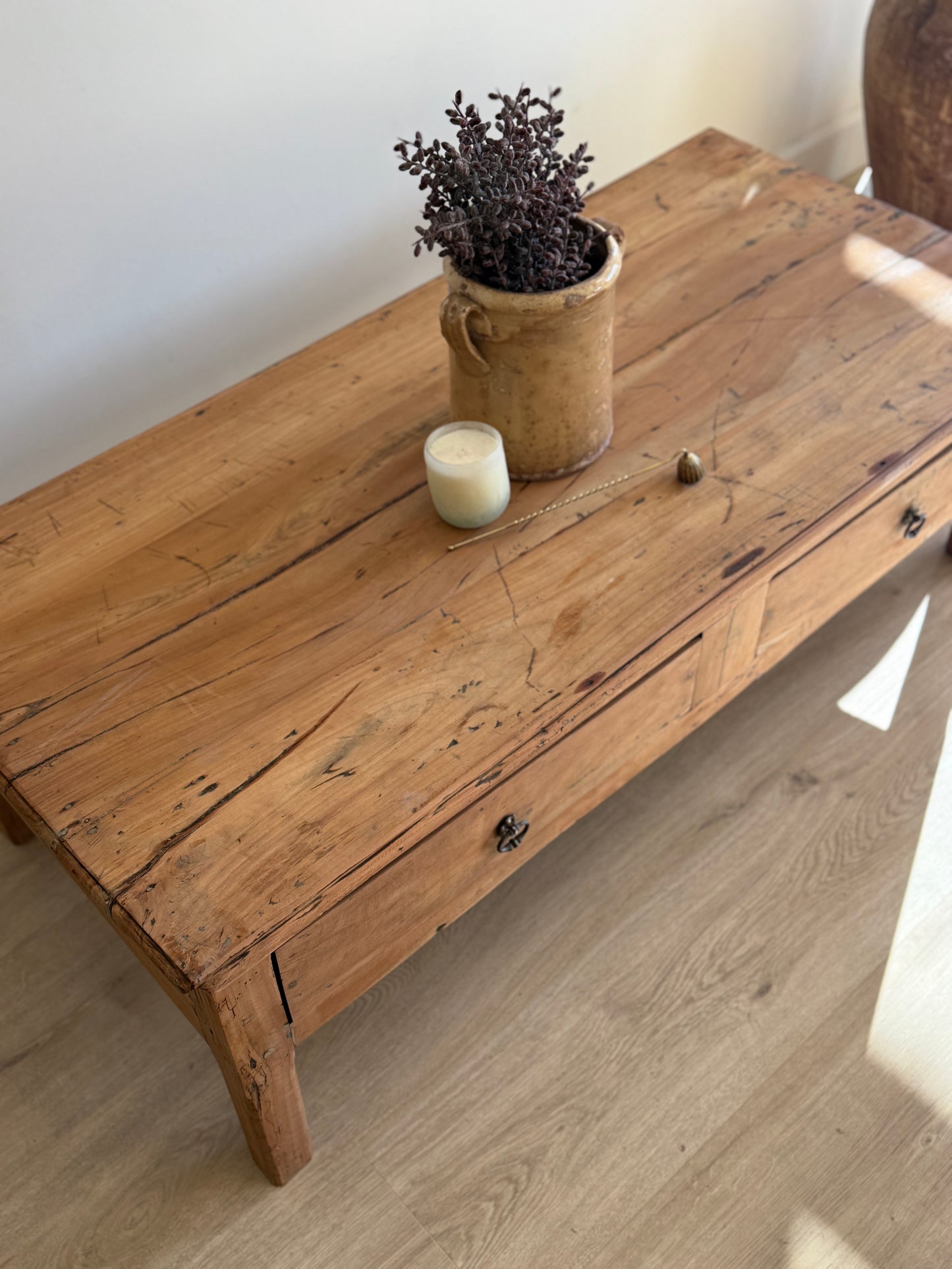 Antique French Coffee Table with Two Drawers