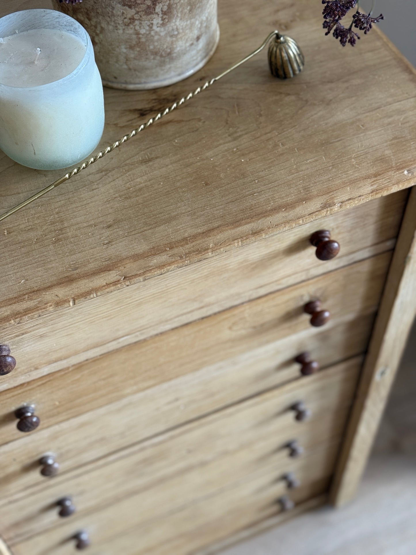 Antique Seven Drawer English Pine Wellington Chest/Cabinet