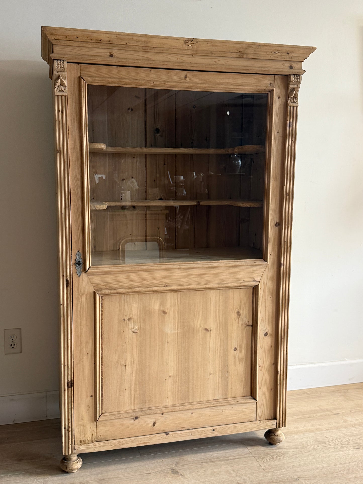 Antique English Glass & Pine Hutch