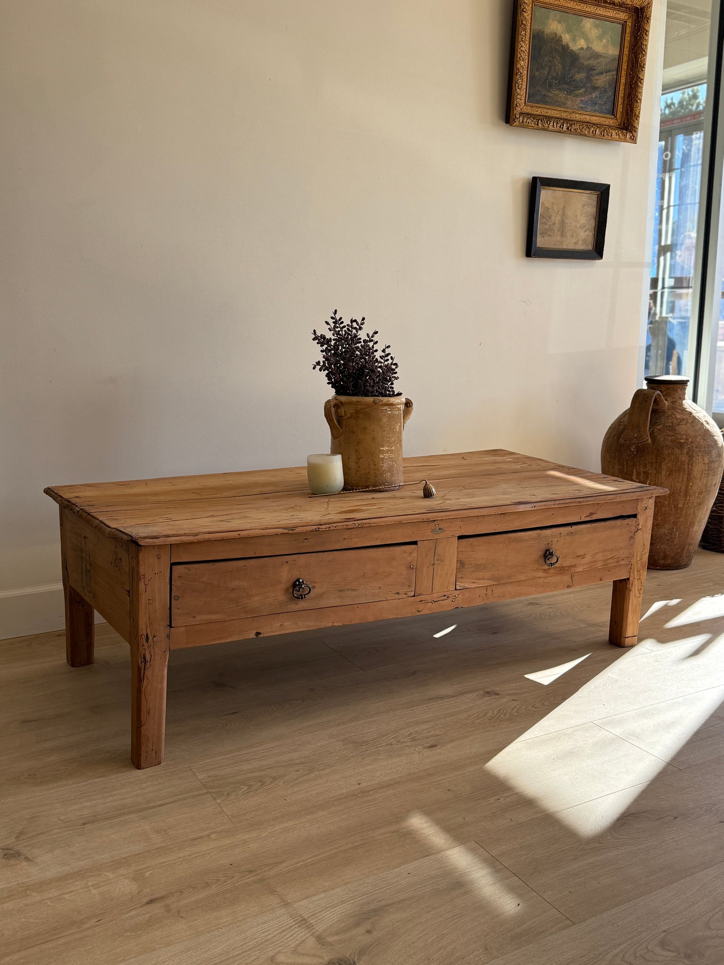 Antique French Coffee Table with Two Drawers