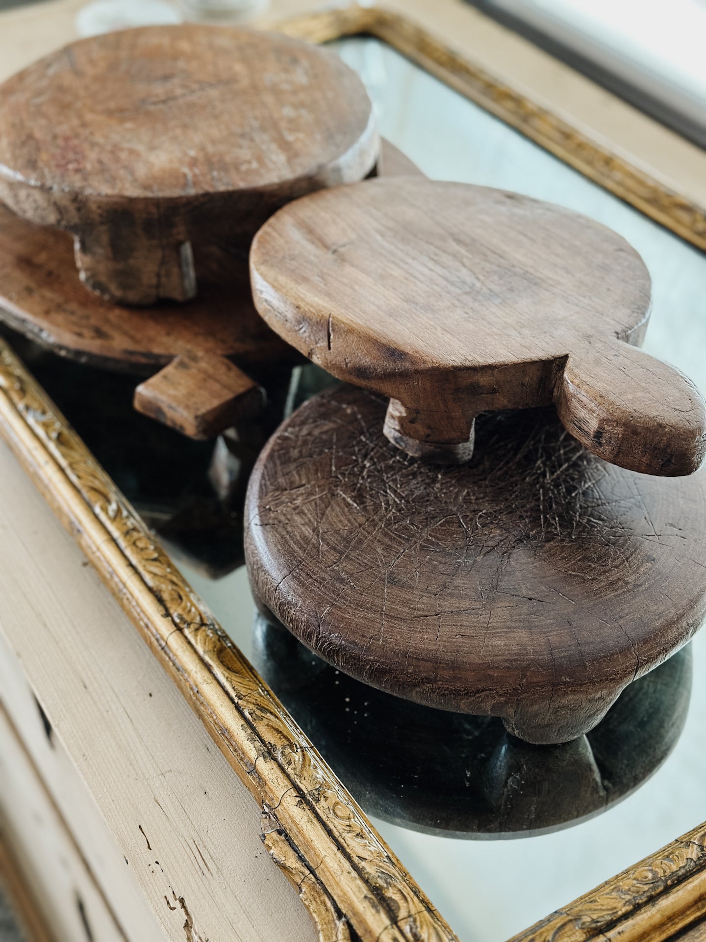 Large Antique Wood Chapati Riser