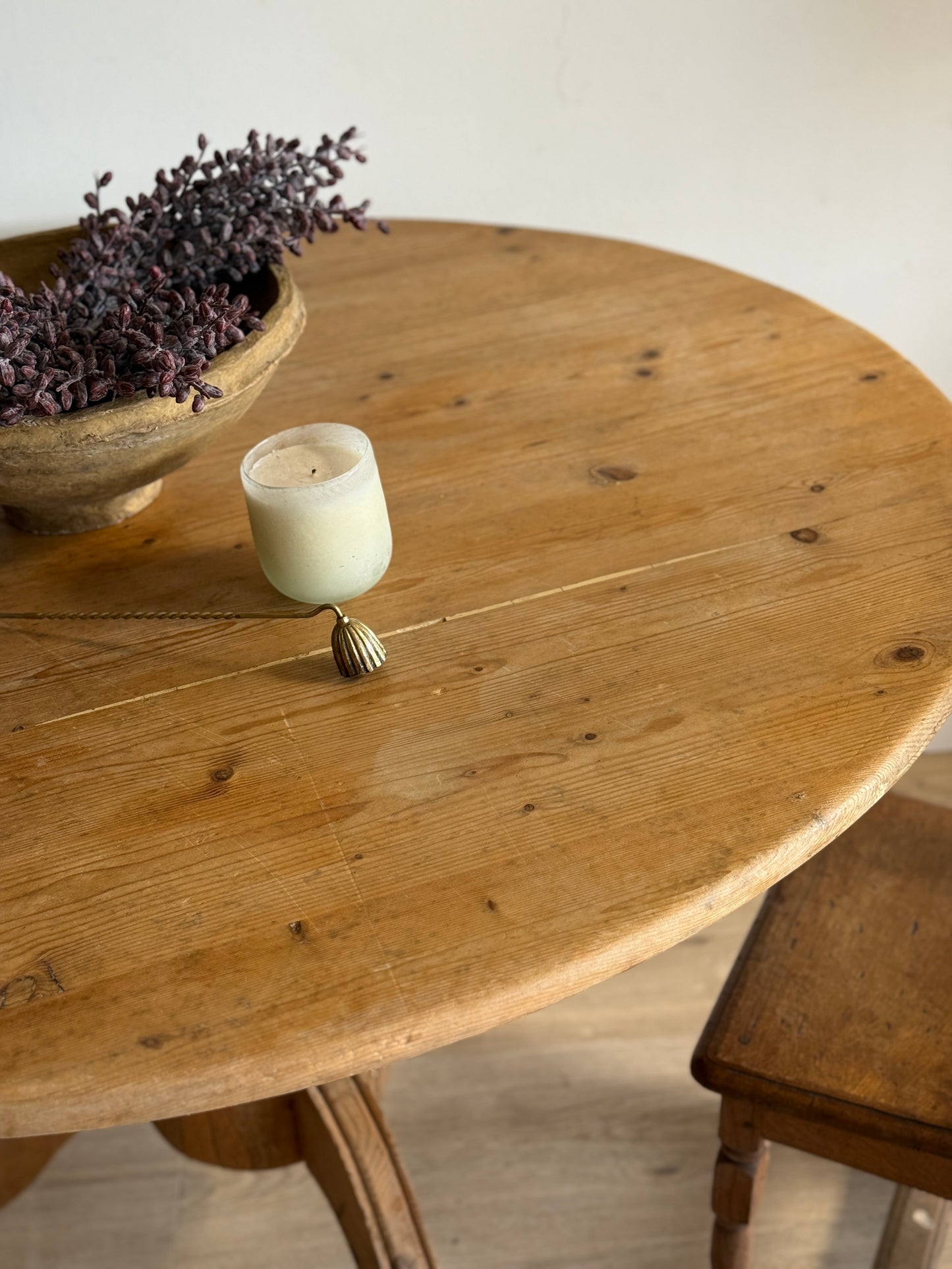 Antique English Pine Round Dining Table
