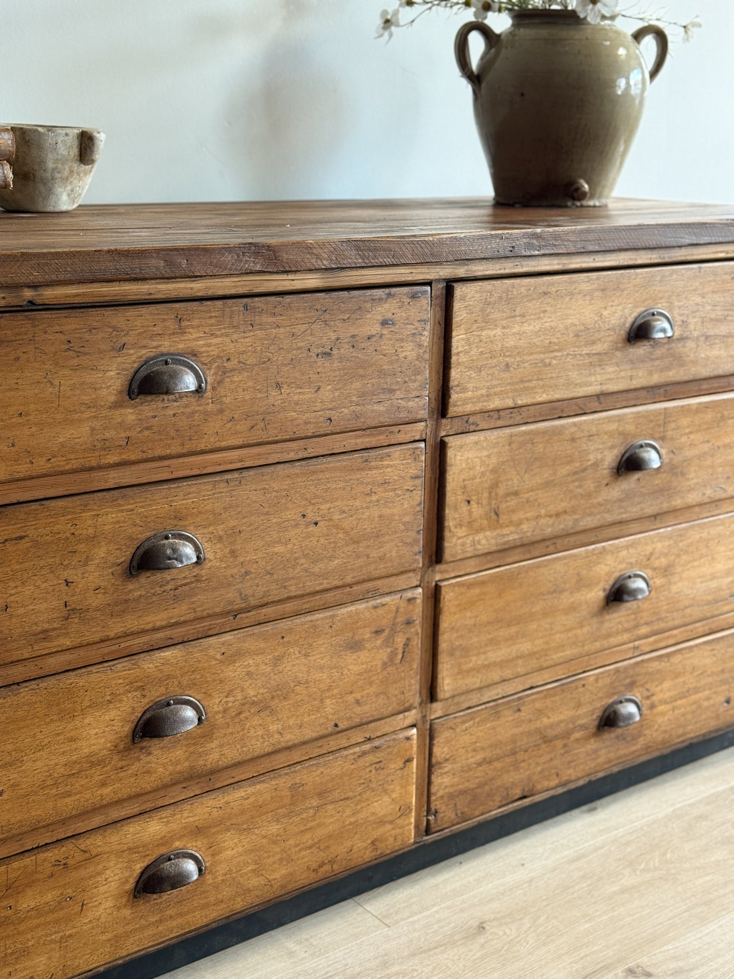 Antique English Bank of School Drawers/Sideboard