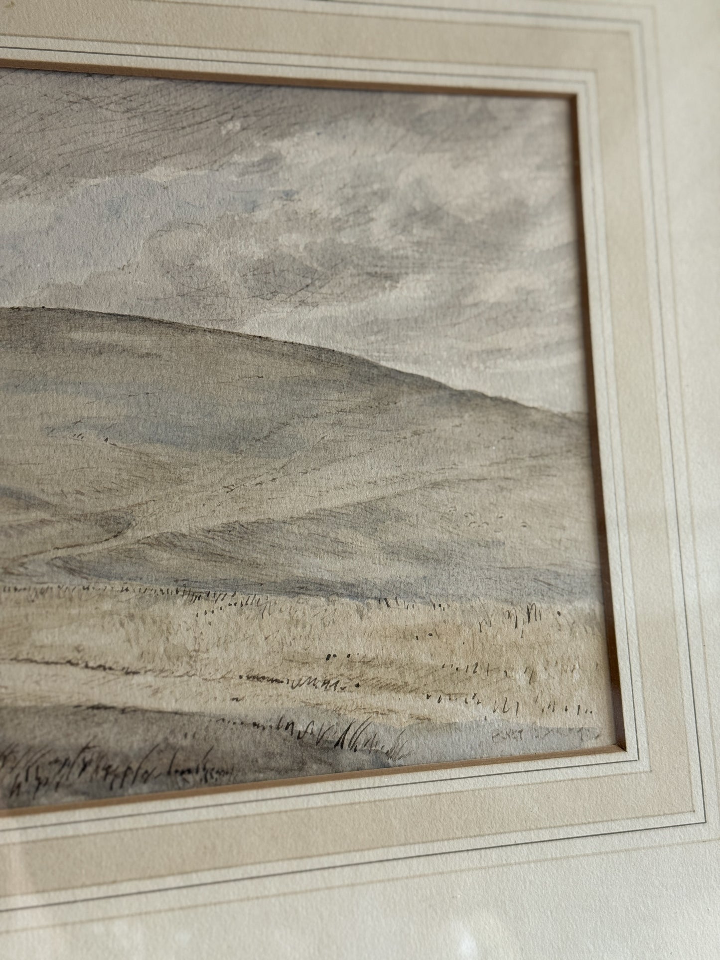 Antique English Watercolor Painting, Country Hill
