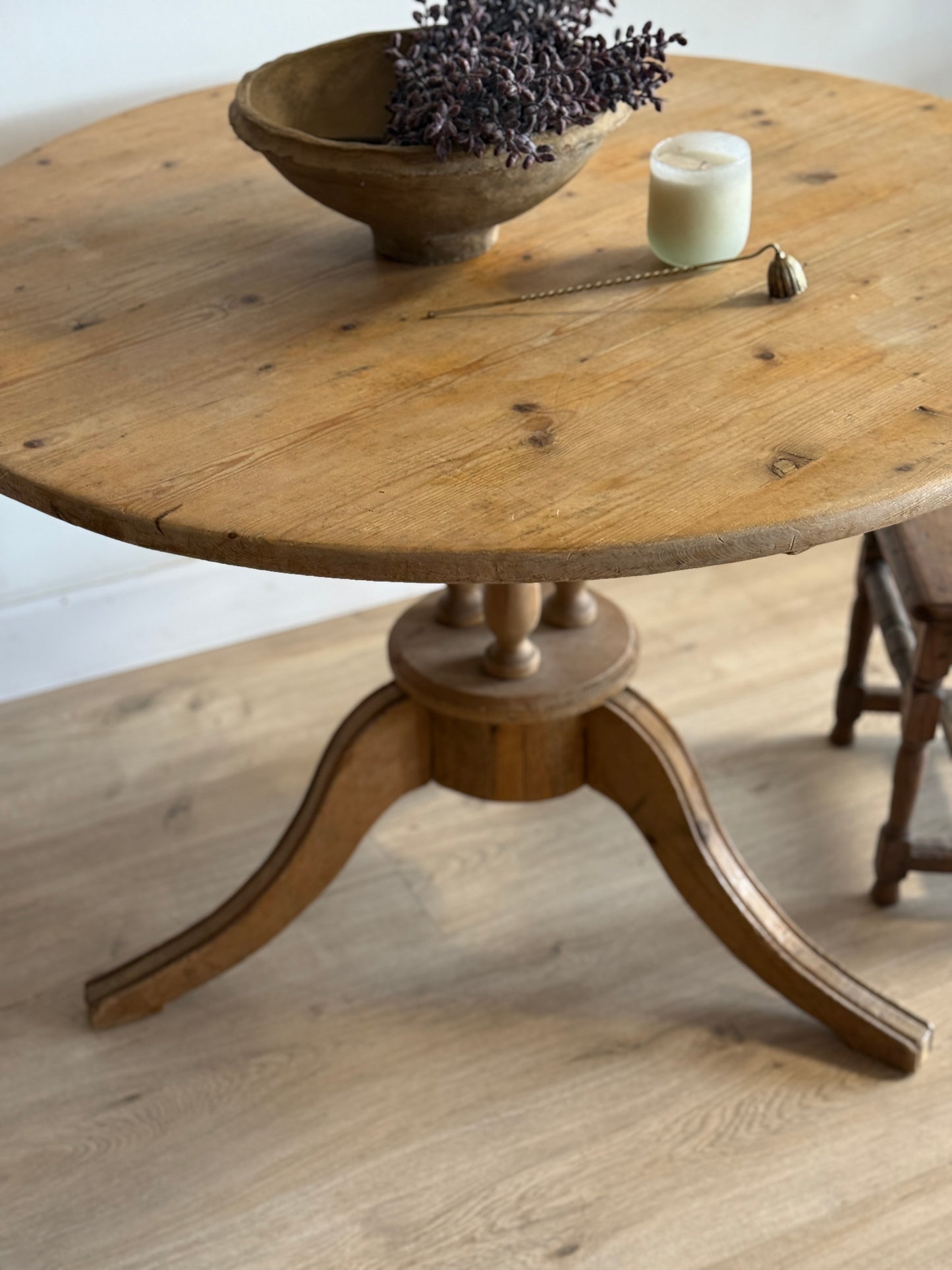 Antique English Pine Round Dining Table