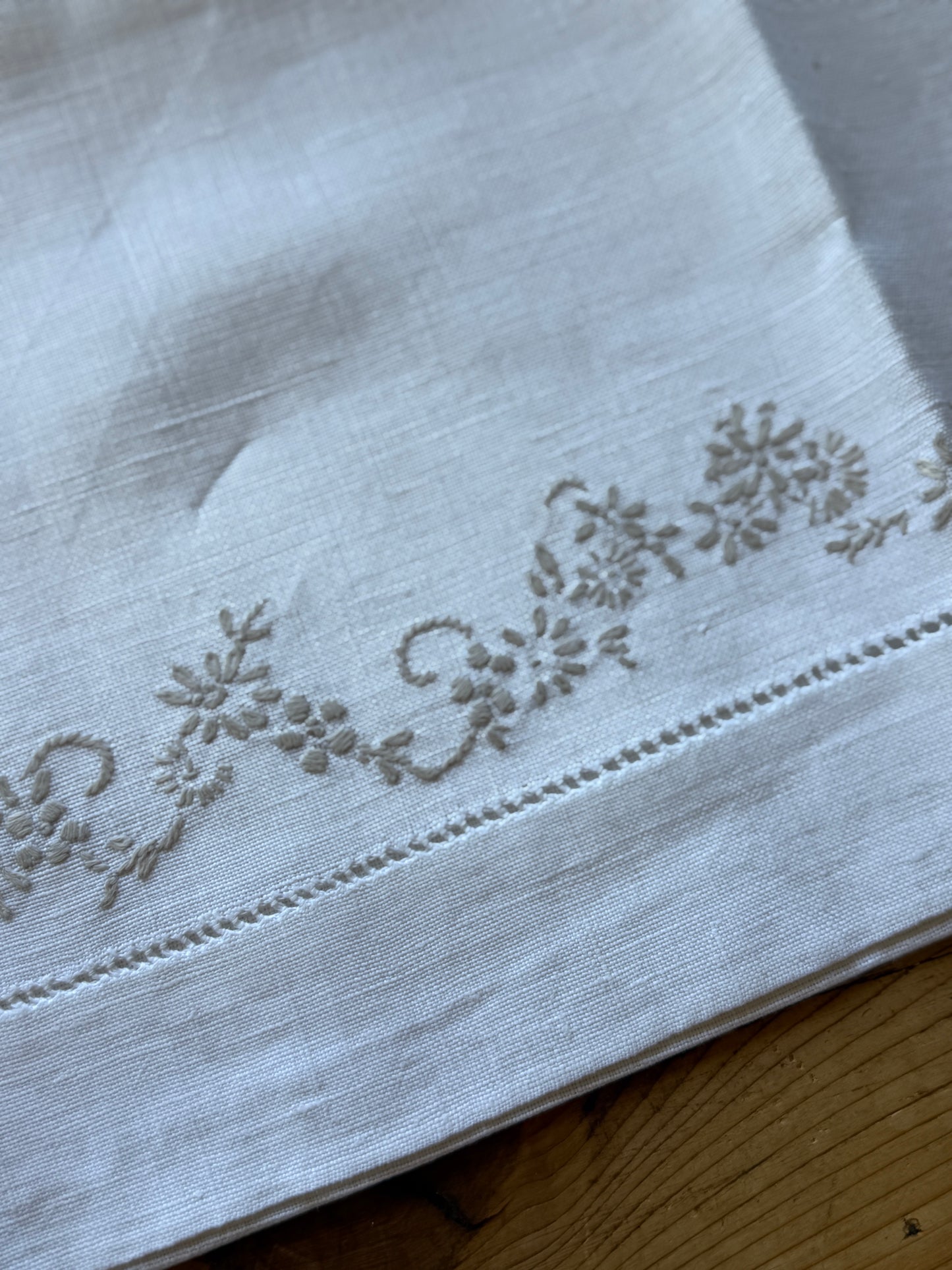 Antique Hand Embroidered Irish Linen Tea Cloth