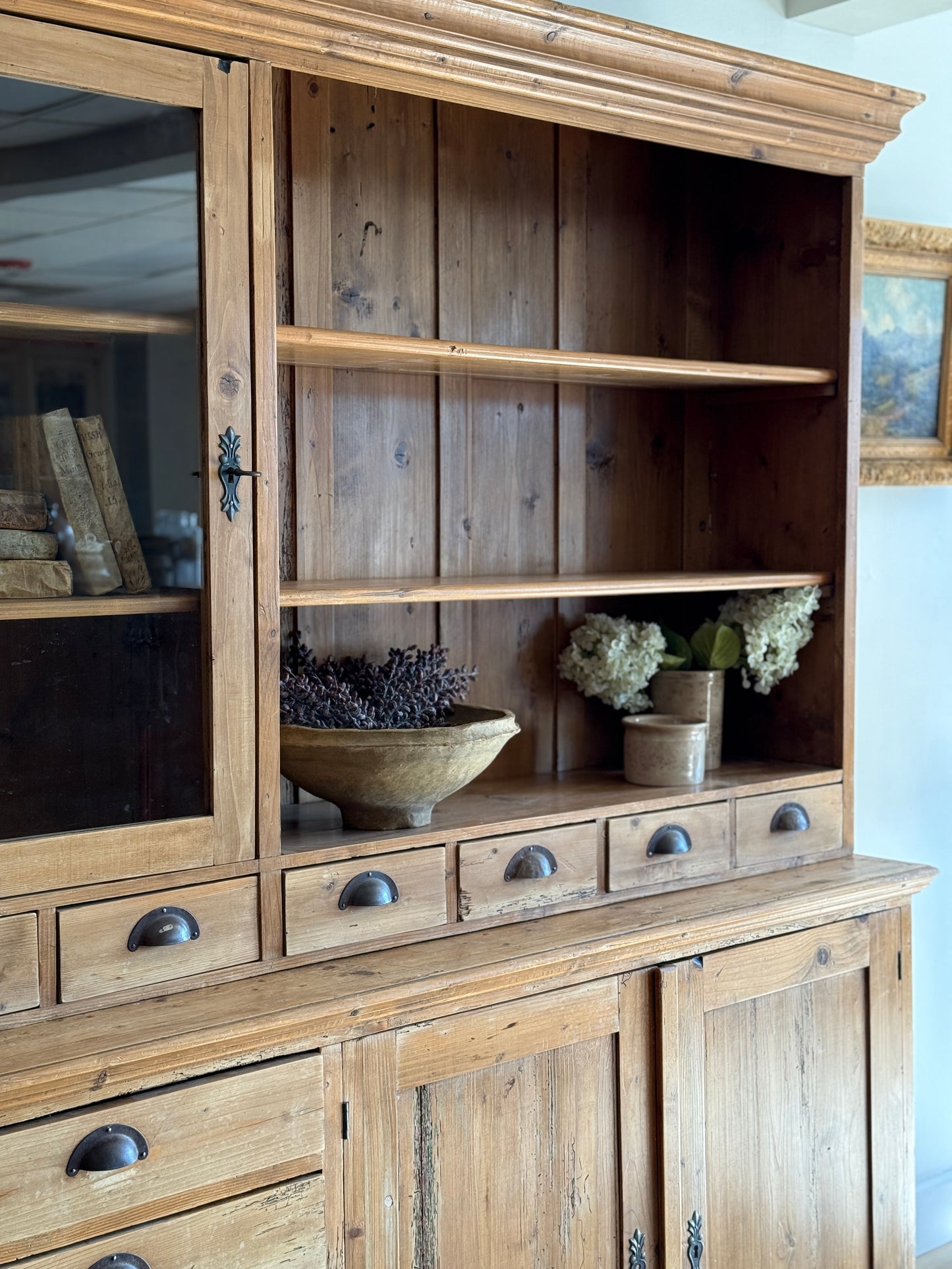Antique English Pine Stepback Hutch