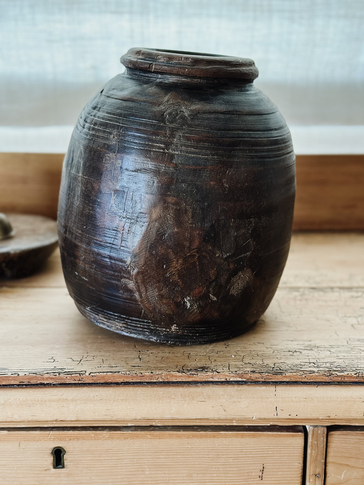 Large Vintage Hand-carved Wood Jug/Pot