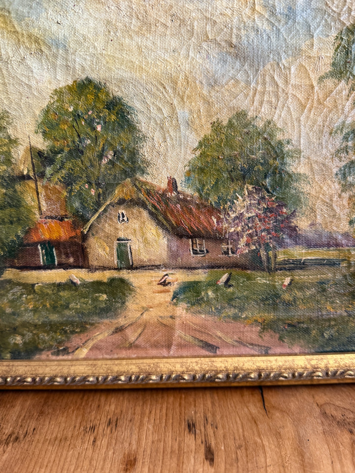 Original Antique Dutch Oil Painting, Country Home