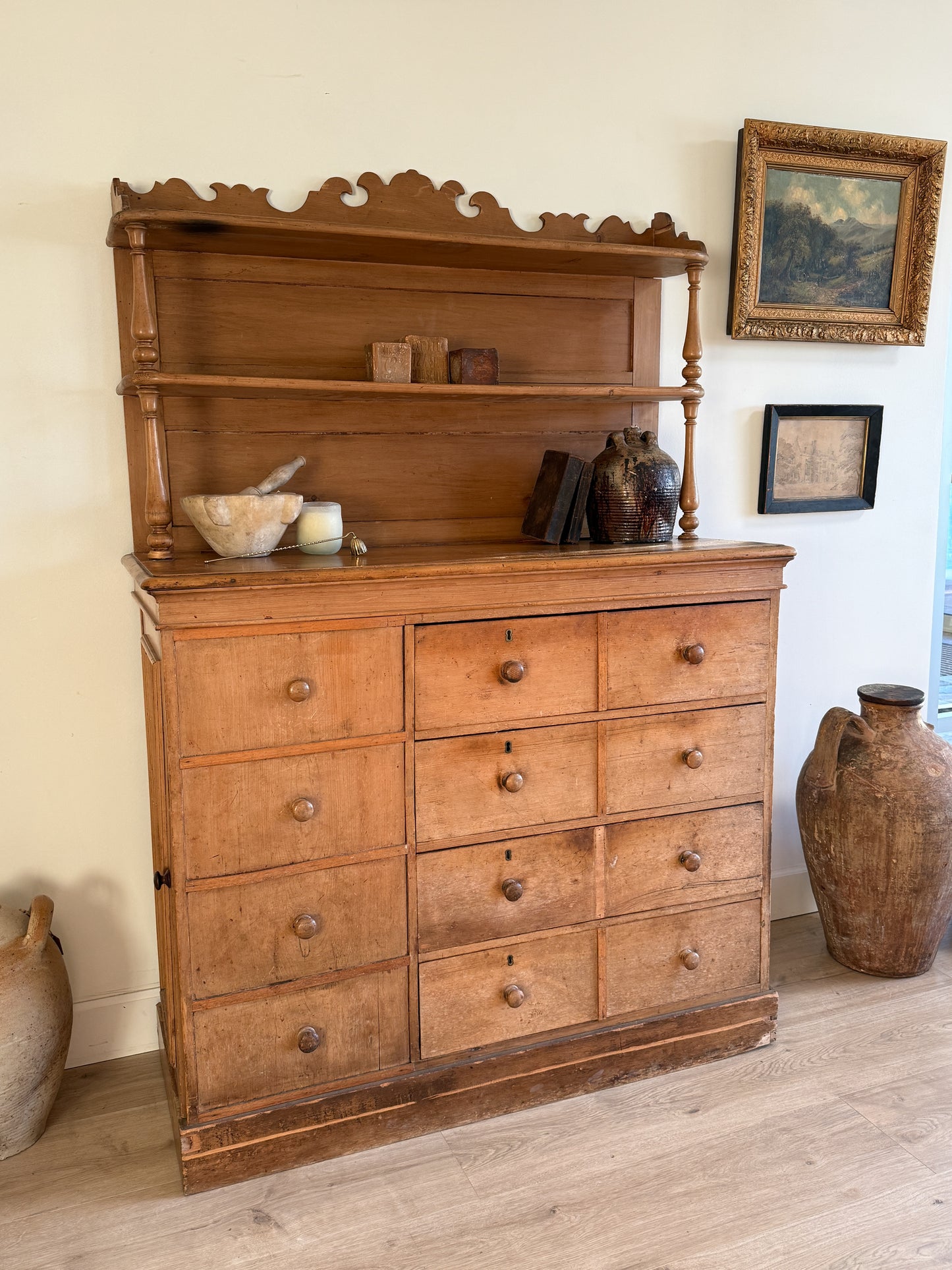 Rare 19th Century English Pine Dairy Hutch