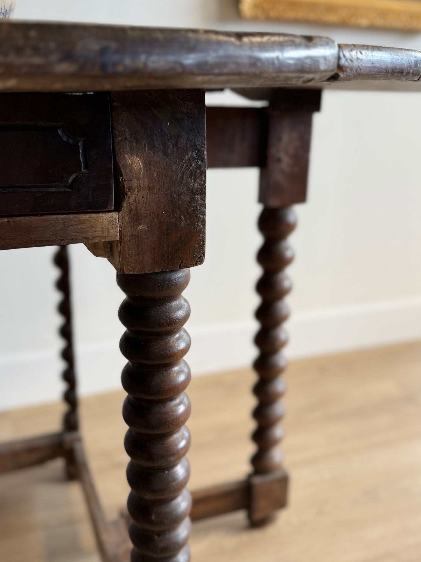 17th c. French Walnut Oval Gateleg Table with Drawer