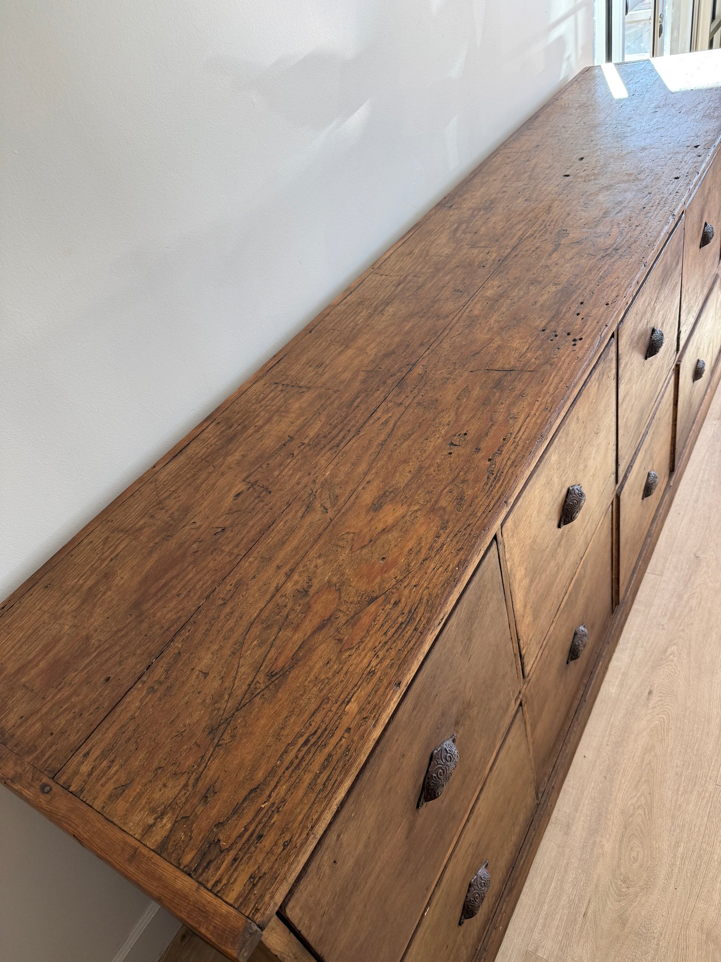 Monumental Antique English Bank of Drawers/Sideboard