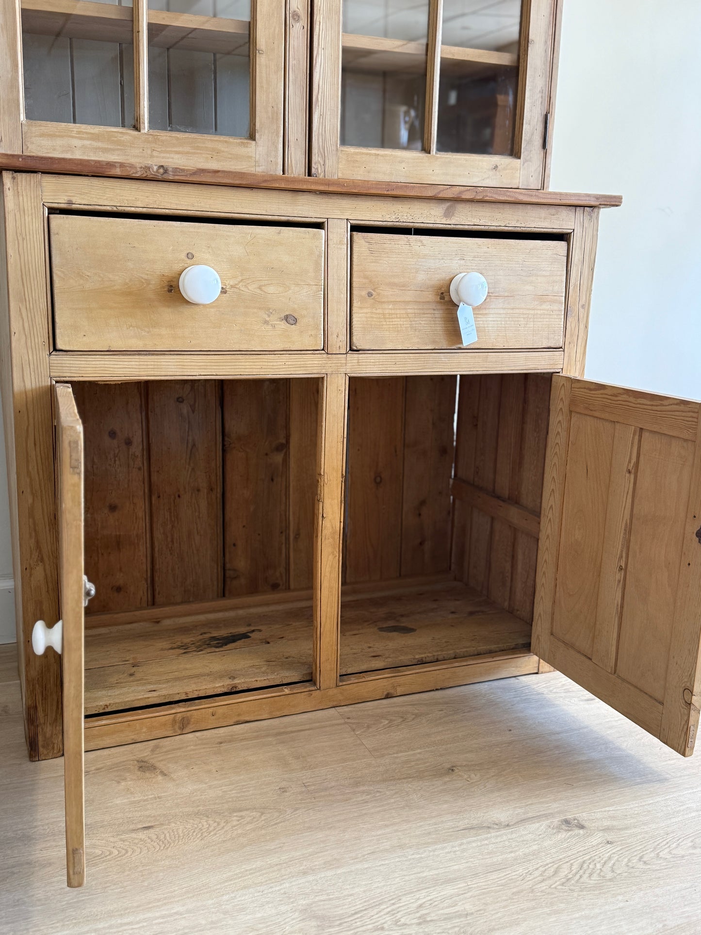 Antique English Glass Pine Hutch