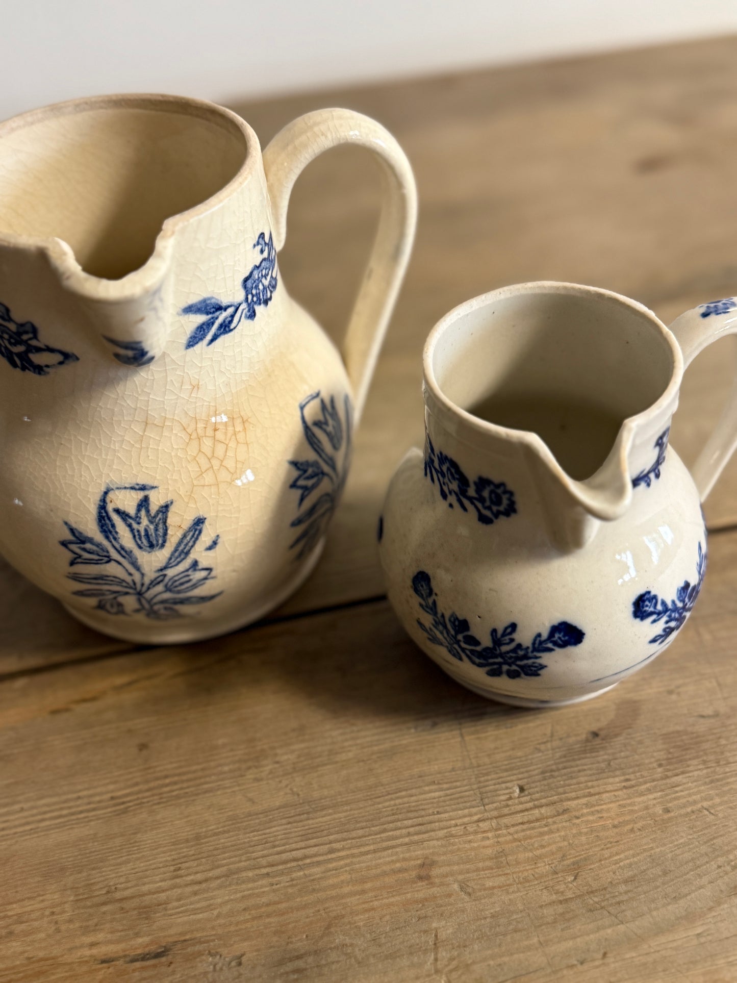Saint Uze French Blue Transferware/Stoneware Pitcher