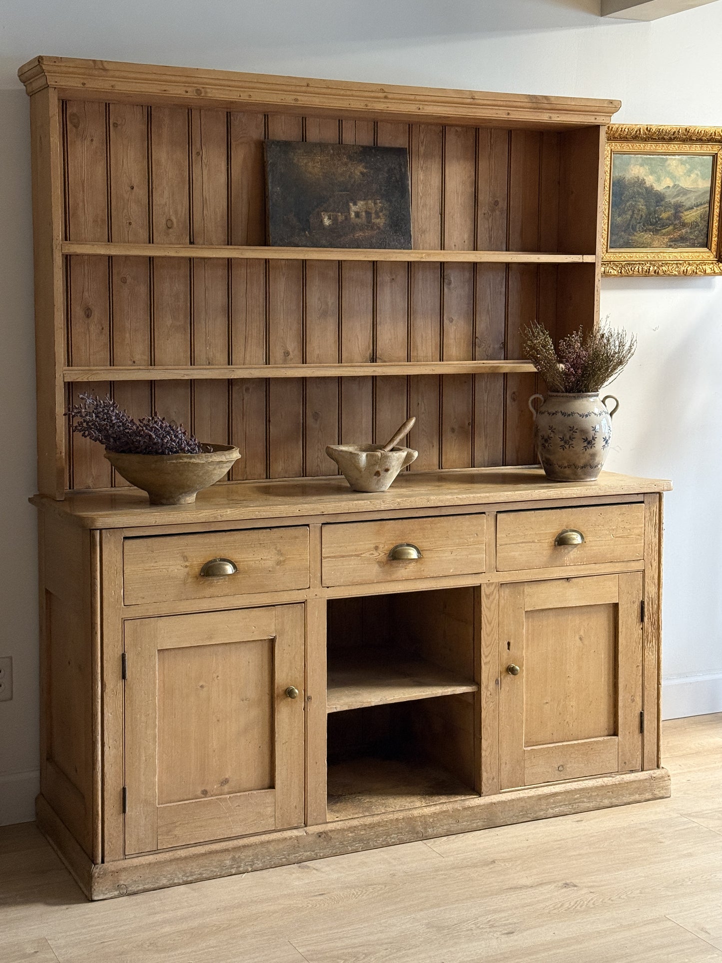 Antique English Pine Stepback Hutch