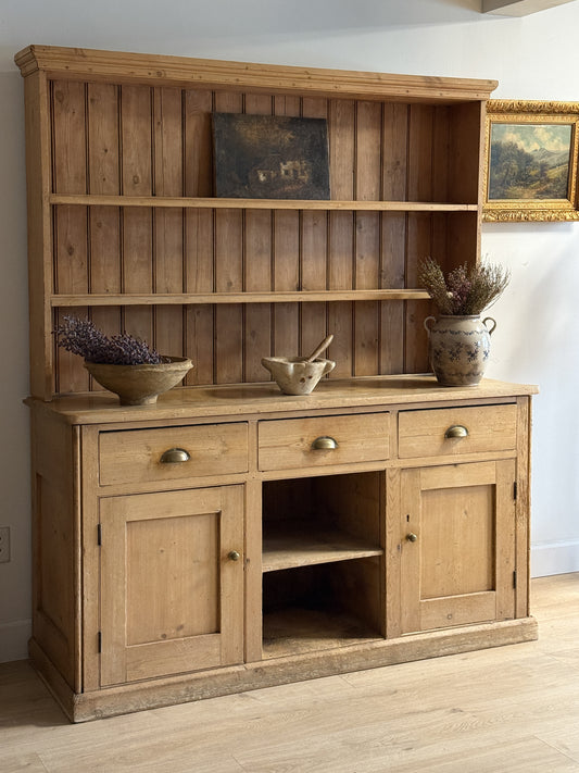 Antique English Pine Stepback Hutch