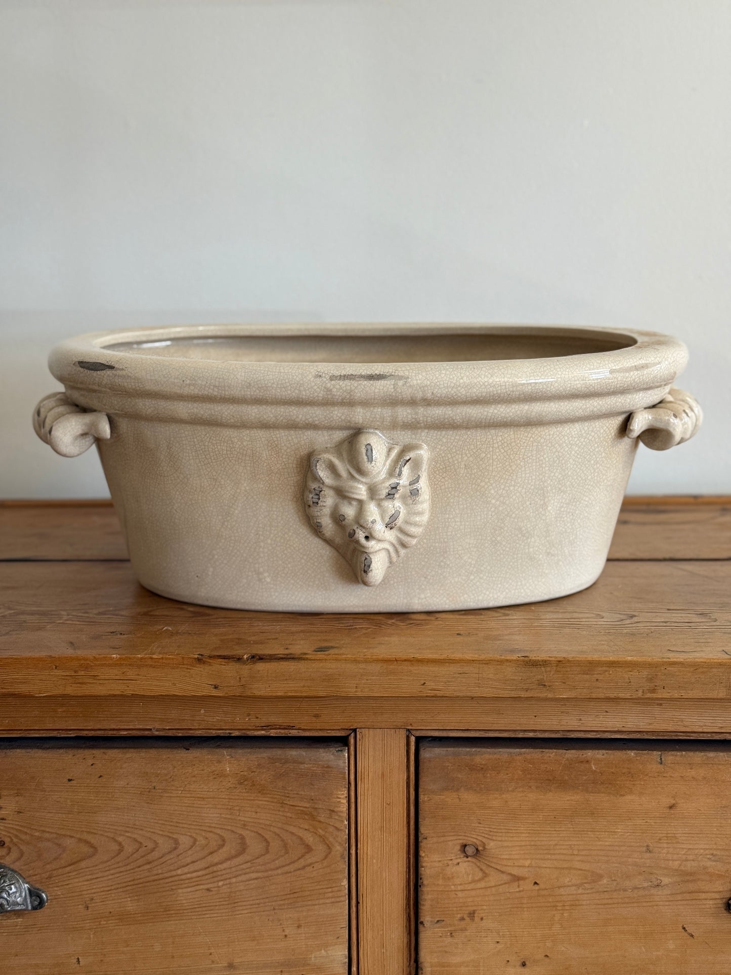 Large Antique English Lion Head Planter